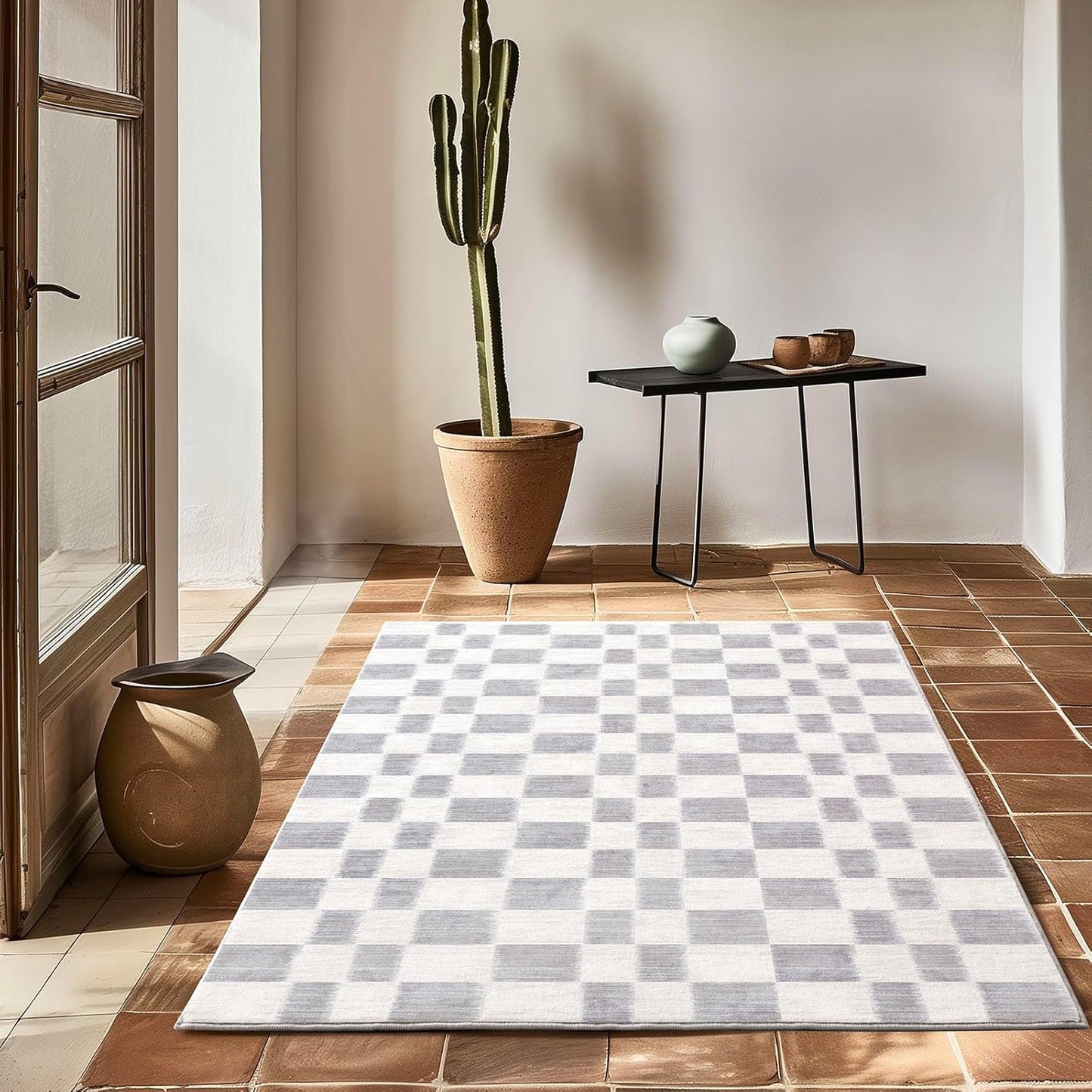 Checkered Plaid Area Rug 3x5 - Soft Faux Wool for Home Decor