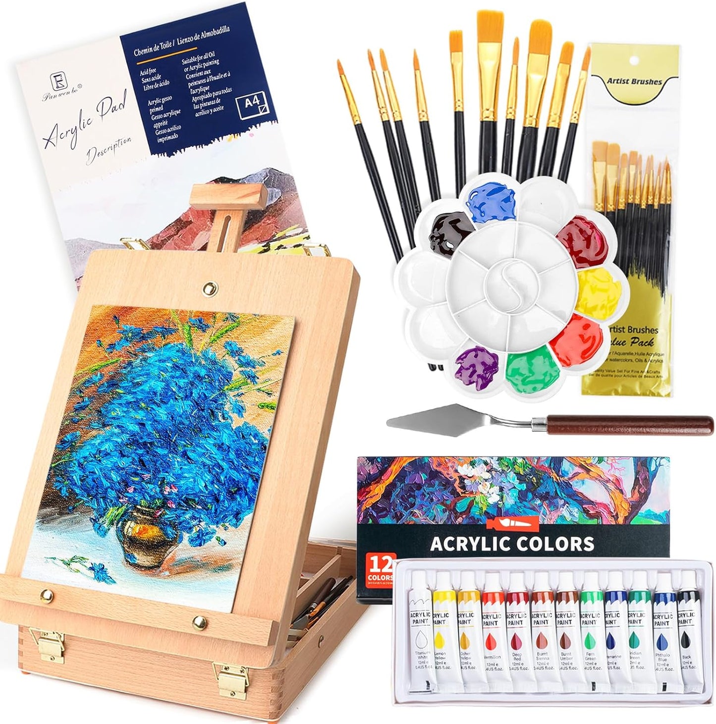 WOWOSS Tabletop Art Easel Box Set for Painting & Sketching