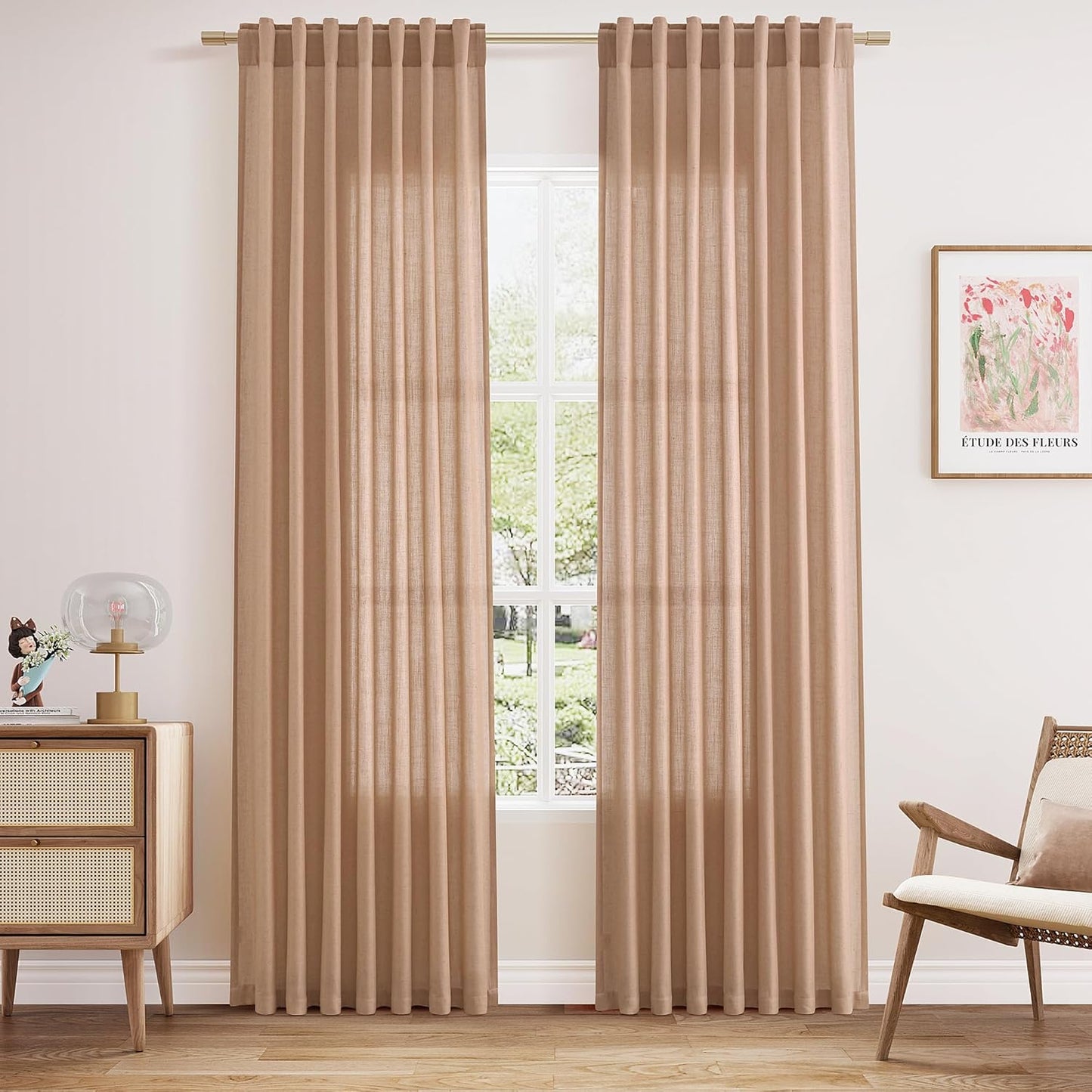 Nanspring Peach Linen Curtains 84 inches Long for Modern Decor