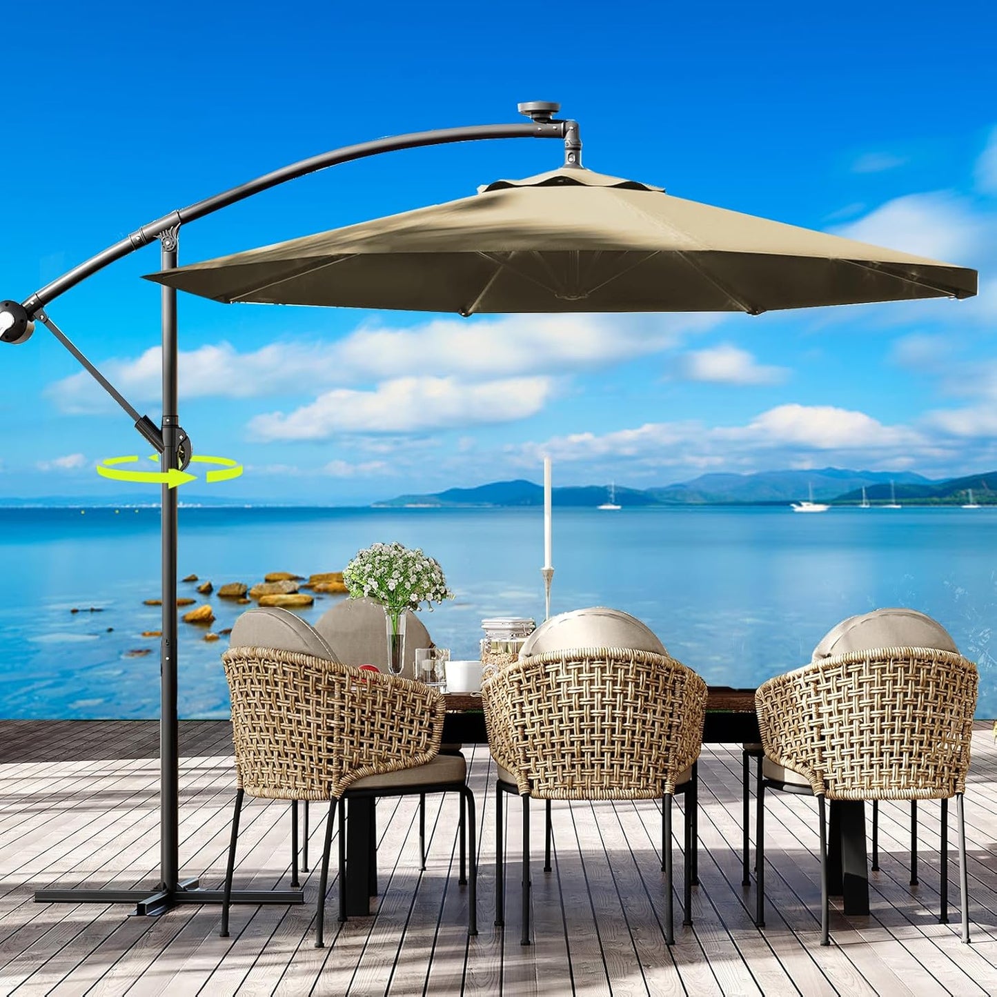 10FT Cantilever Patio Umbrella with 360-Degree Rotation Feature