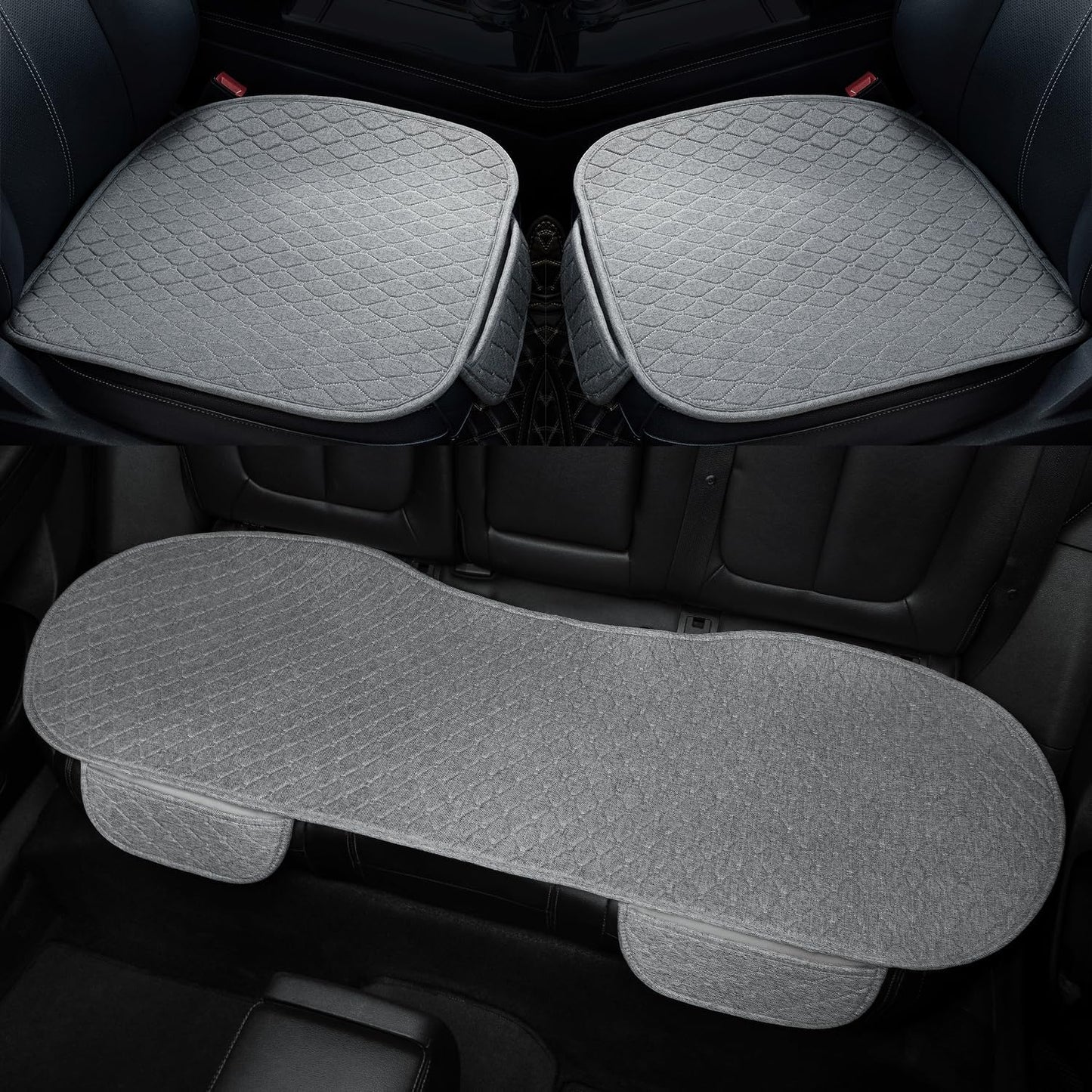 3 PCS Linen Car Seat Covers with Storage Pocket for SUVs