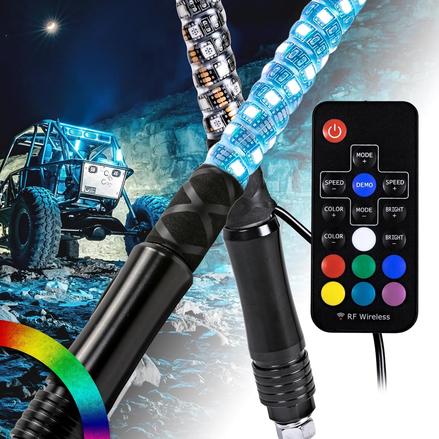 True Mods 1ft RGB LED Whip Light for UTV ATV - Waterproof & Bright
