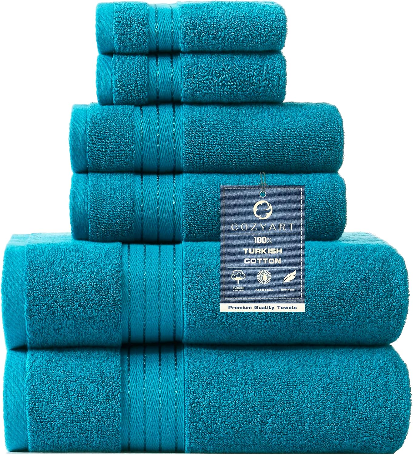 COZYART Teal Bath Towel Set - Soft Absorbent Turkish Cotton