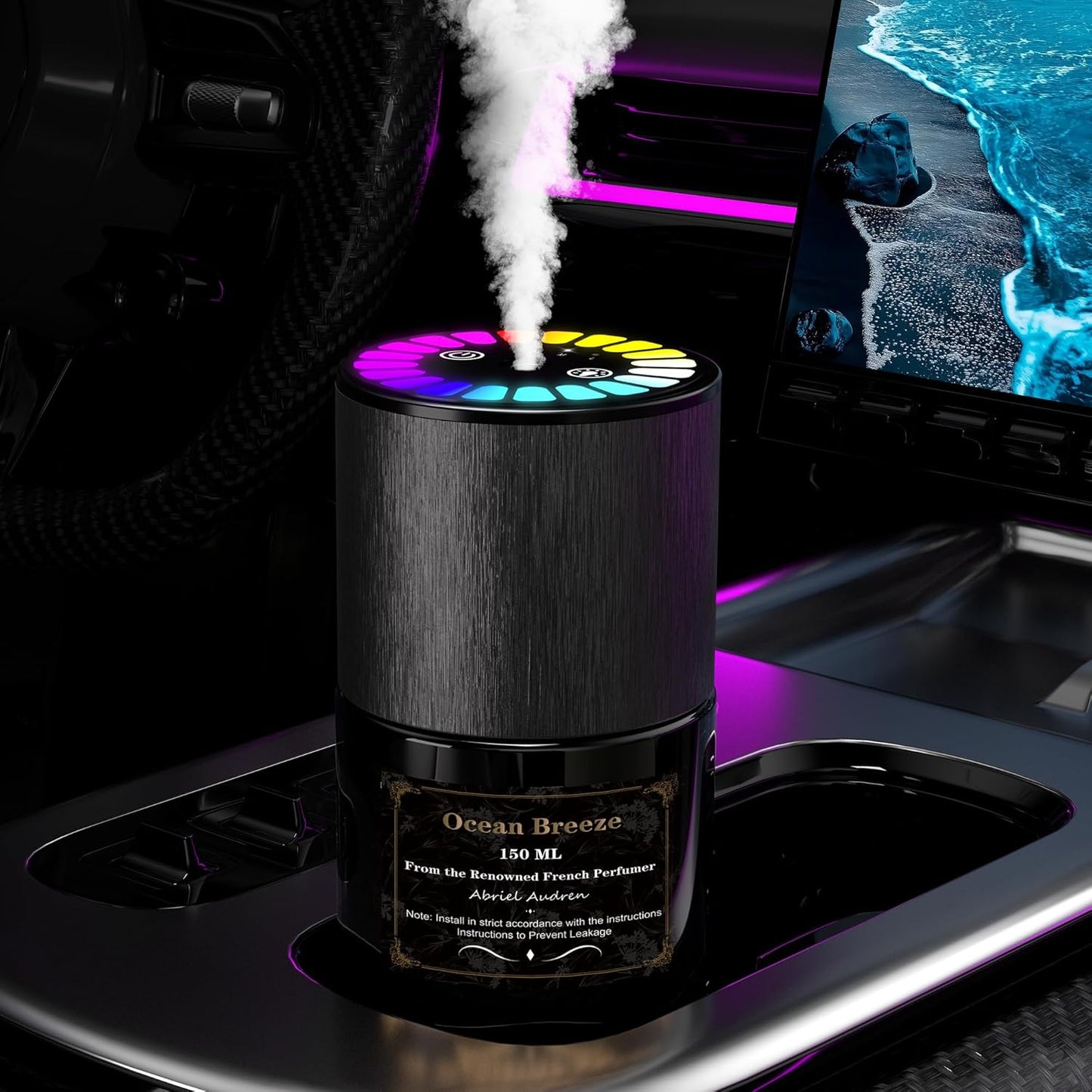 Smart Car Air Freshener with RGB Lights and Essential Oils