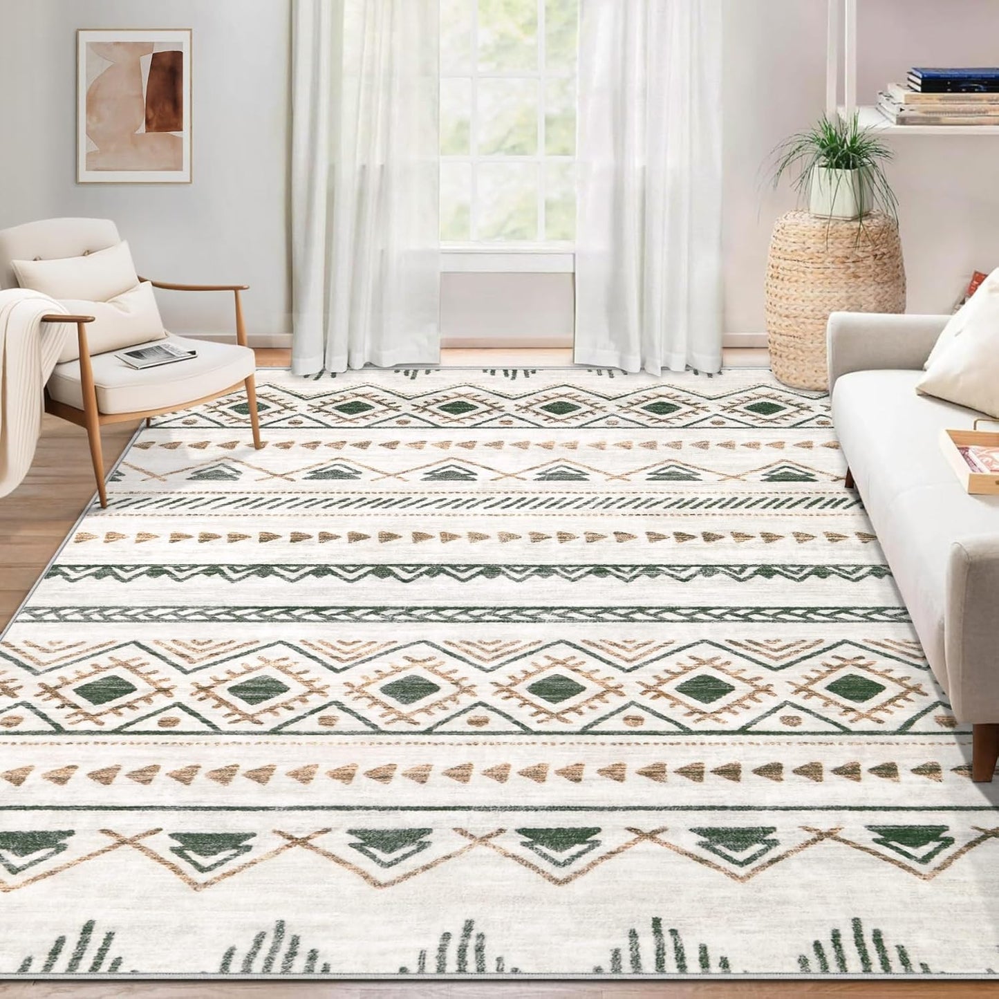 Large Washable Boho Moroccan Area Rug 6x9 for Modern Homes