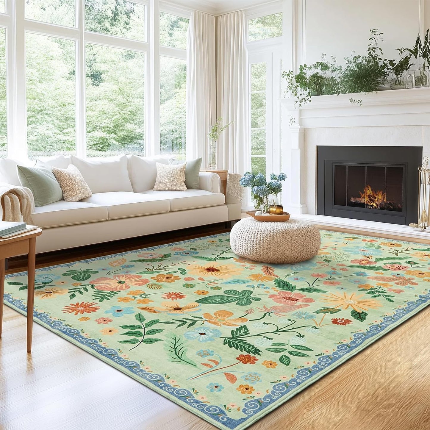 6x9 Area Rugs for Living Room Soft Boho Vintage Floral Print