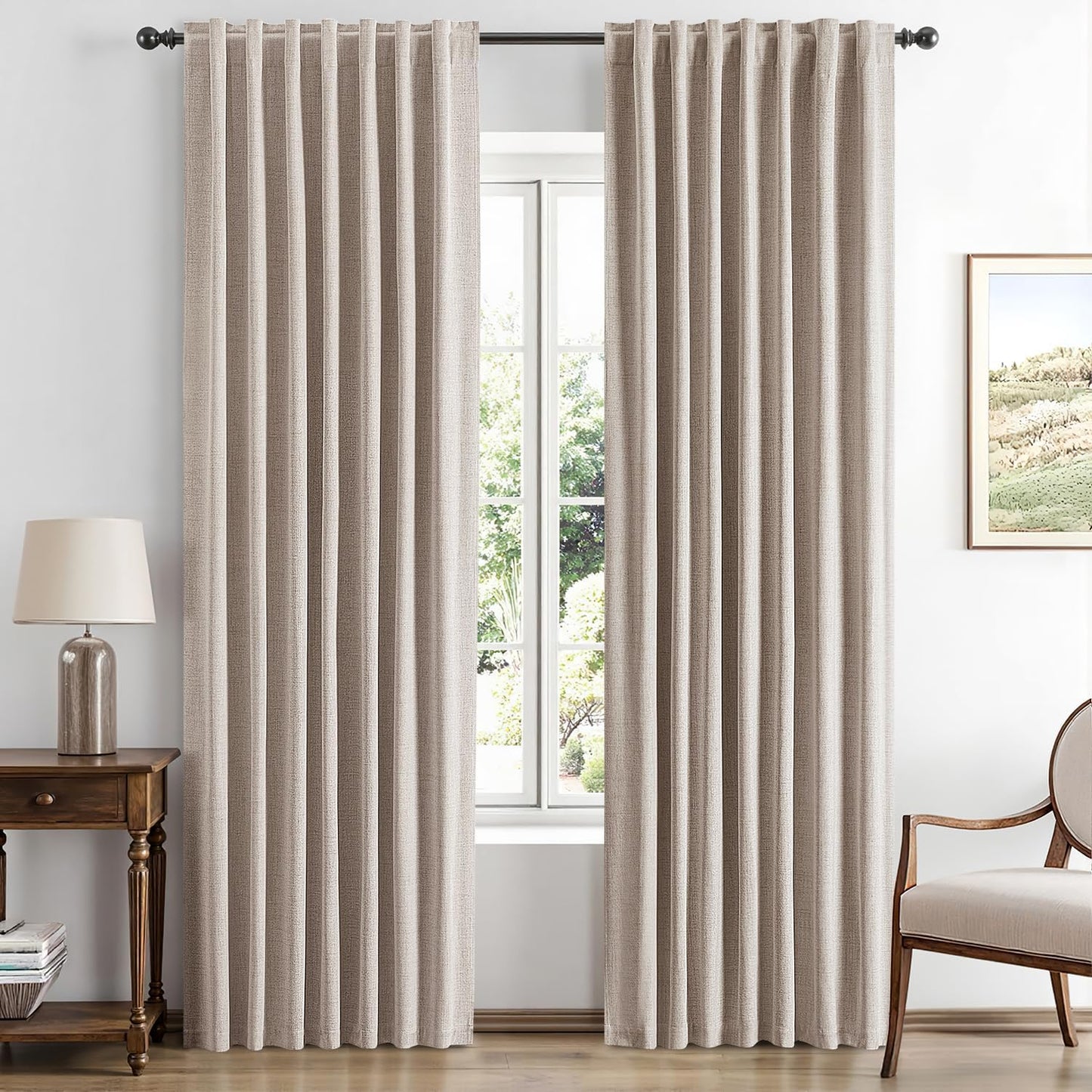 MIULEE 100% Blackout Linen Curtains for Bedroom and Living Room