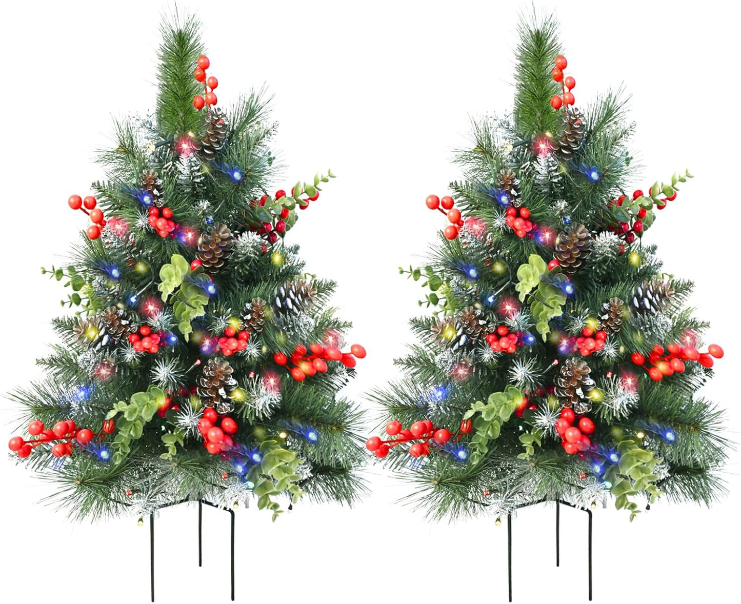 Set of 2 30in Outdoor Christmas Trees with Multi-Color Lights