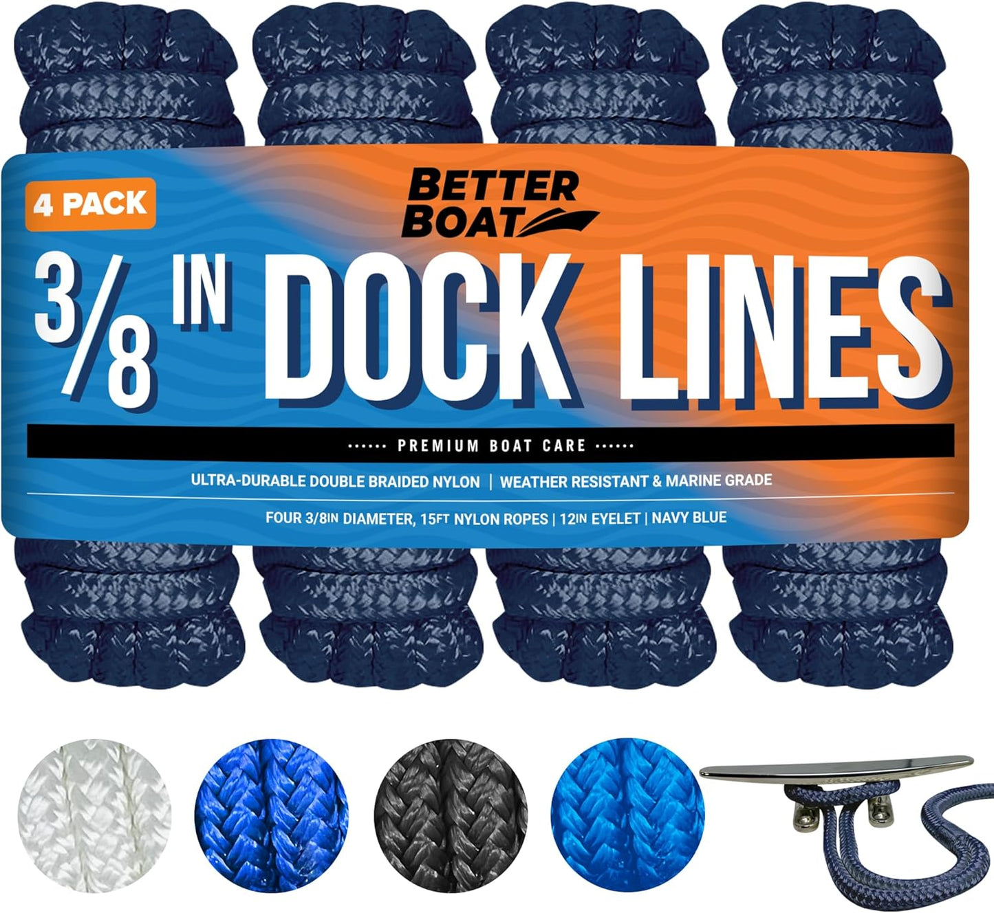 Dock Lines Boat Ropes for Docking, 15ft Nylon Marine Rope
