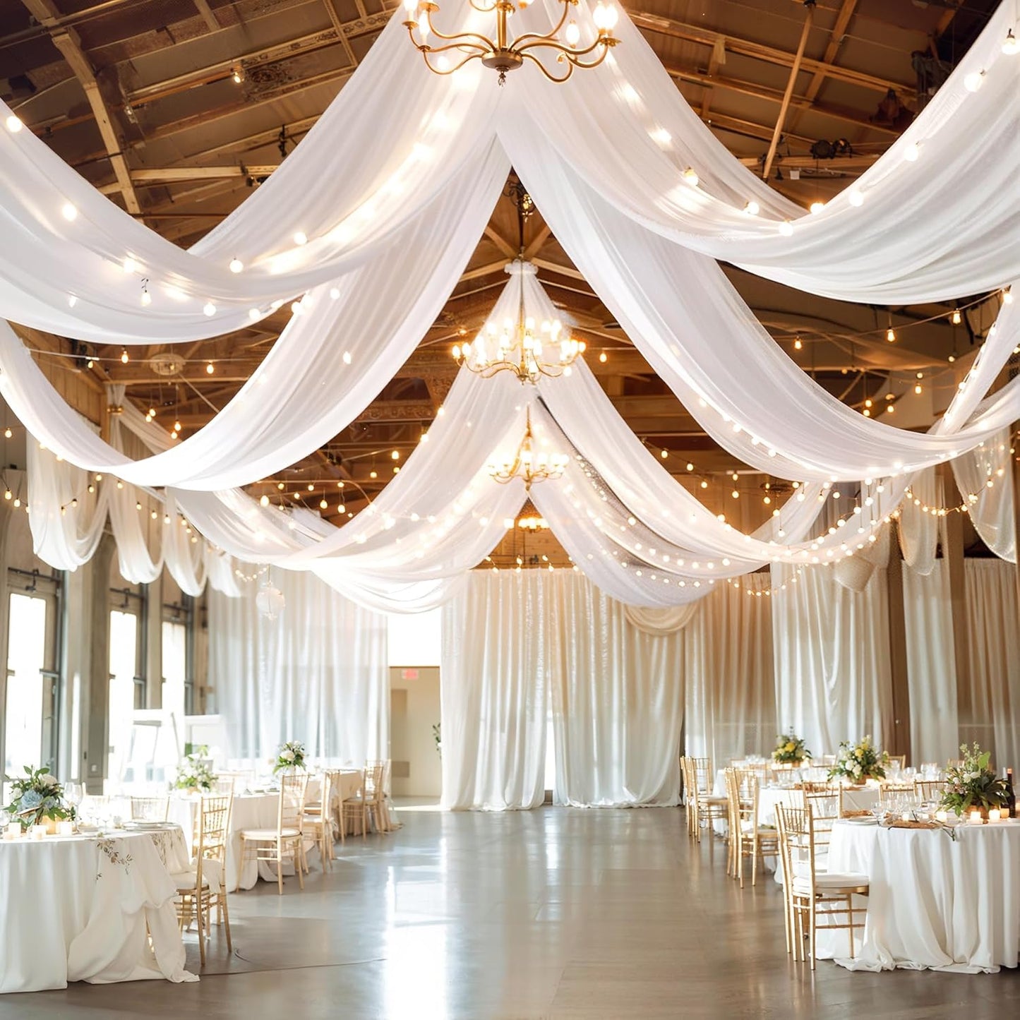 6 Panels White Ceiling Drapes with Lights for Stunning Weddings