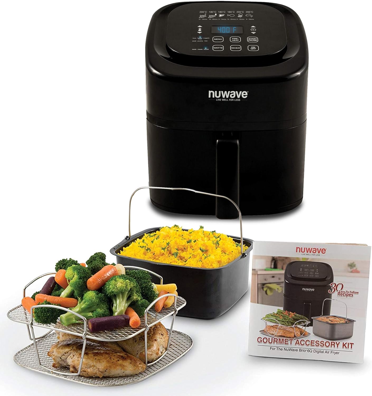 Nuwave Brio 6-Qt Air Fryer: Non-Stick Pan & Stainless Rack