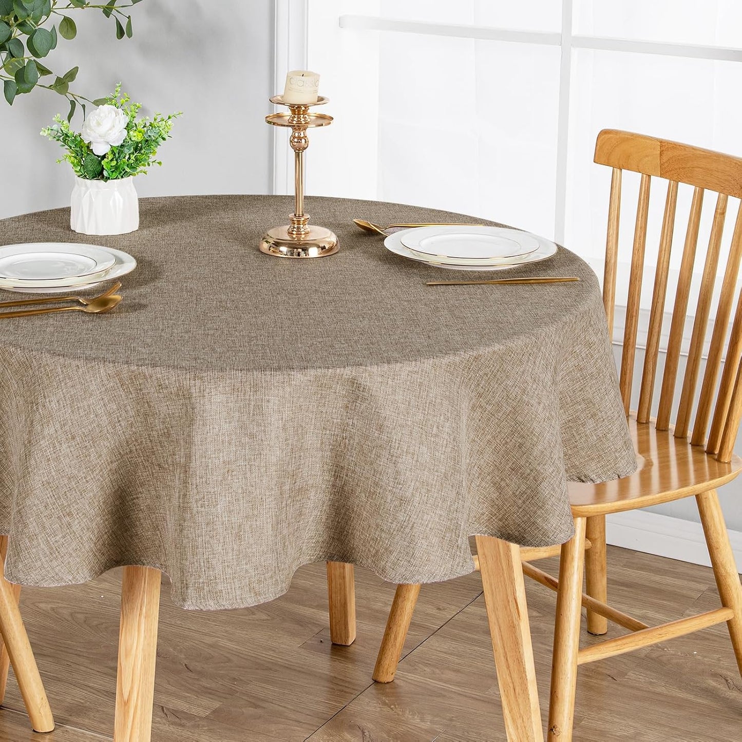 JIUZHEN Round Table Cloth for Kitchen Dining, 108 Inch Khaki