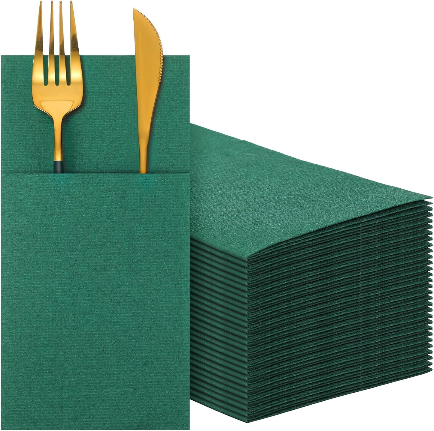 Cindeer 150 Pcs Dark Green Linen Dinner Napkins with Pocket