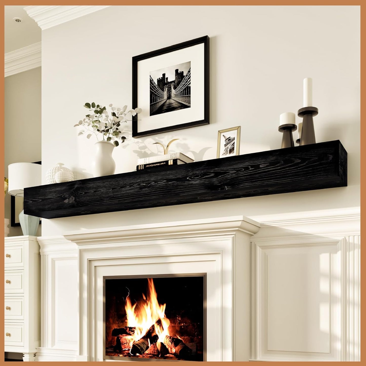 Avana Rustic Fireplace Mantle Shelf 84 Inches for Home Decor