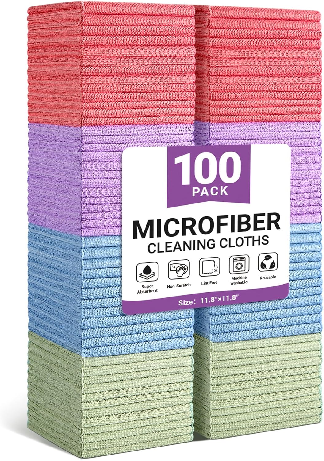 Microfiber Cleaning Cloths 100 Pack for Home and Car Use