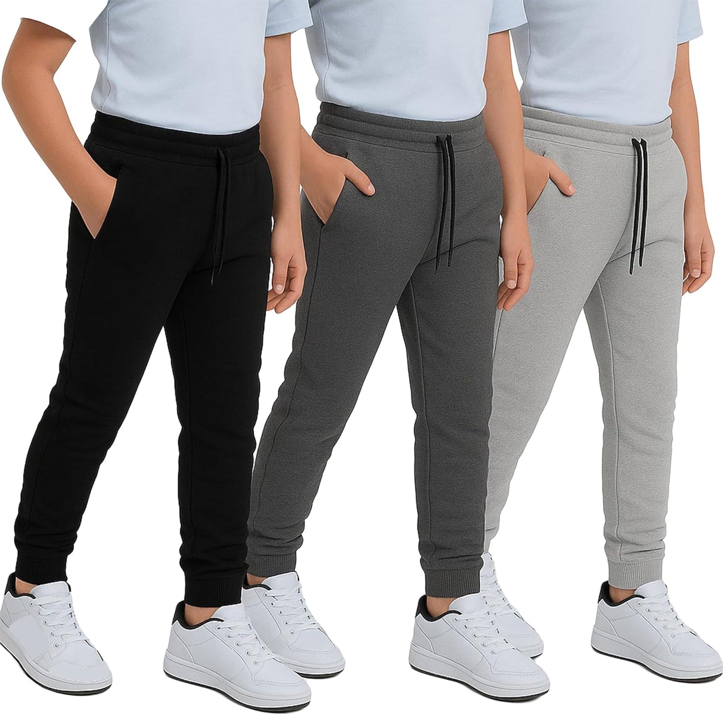 Boys Sweatpants 3Pack - Fleece Joggers with Pockets & Fit