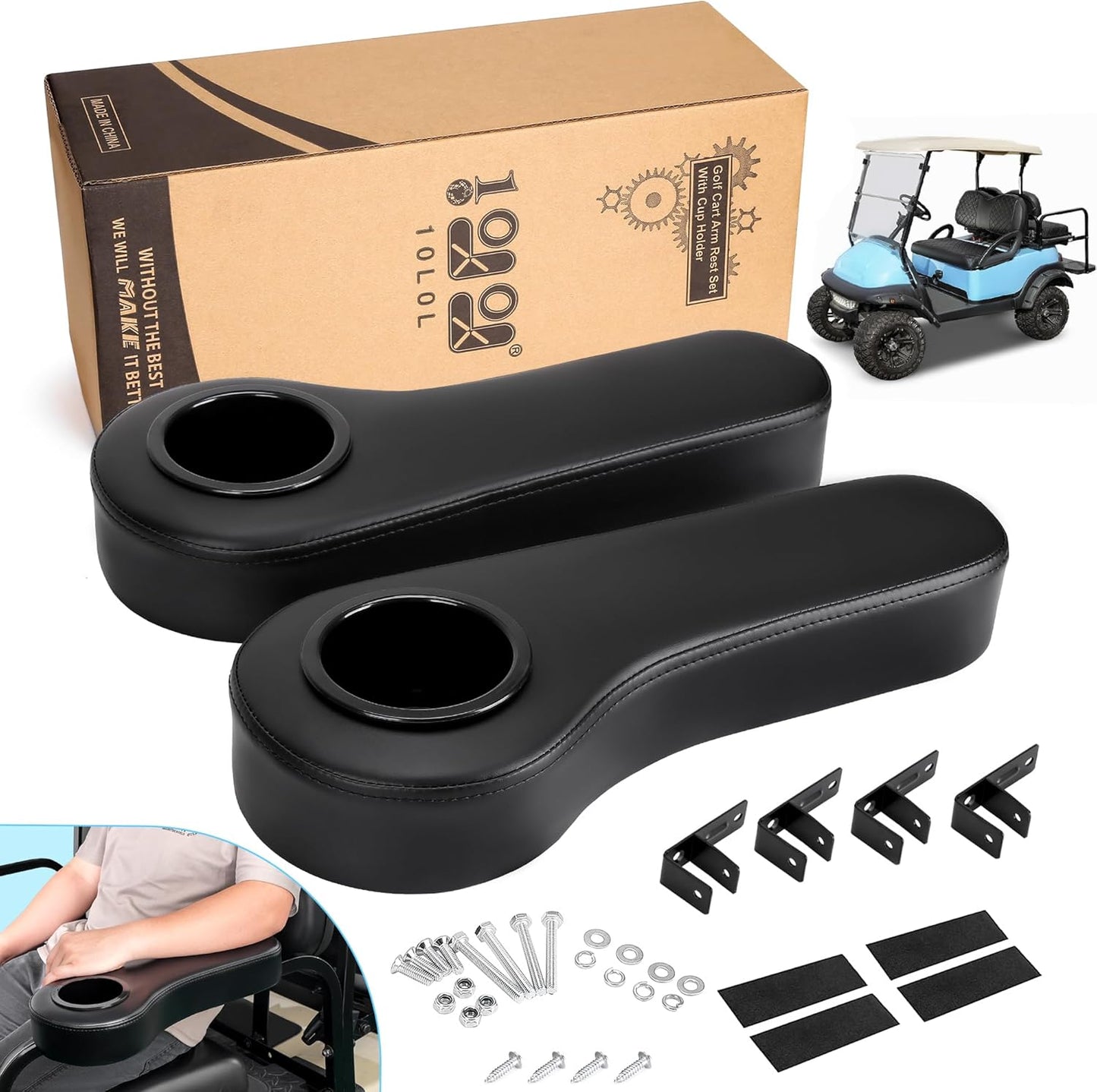 10L0L Golf Cart Rear Seat Kit with Arm Rest and Cup Holder