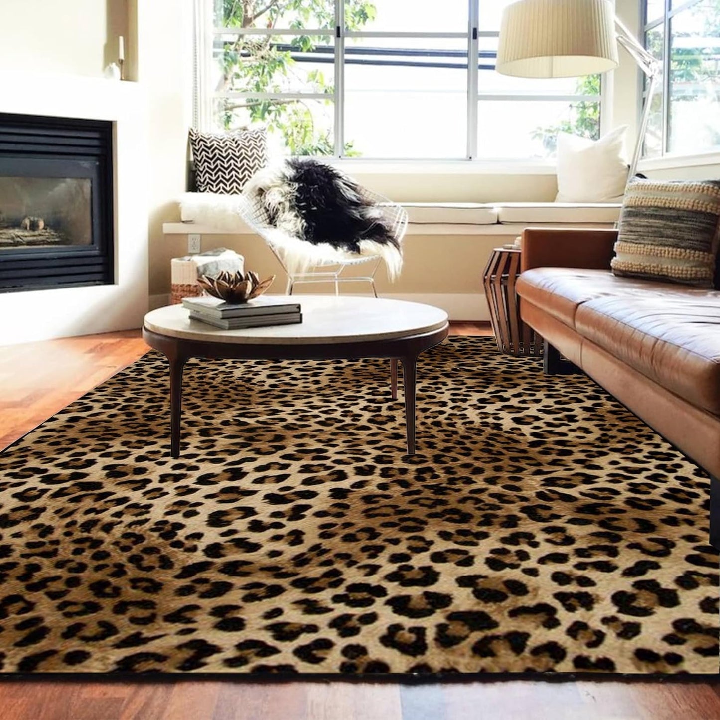 Leopard Rug 6x9 Washable Area Rug for Living Room and Bedroom