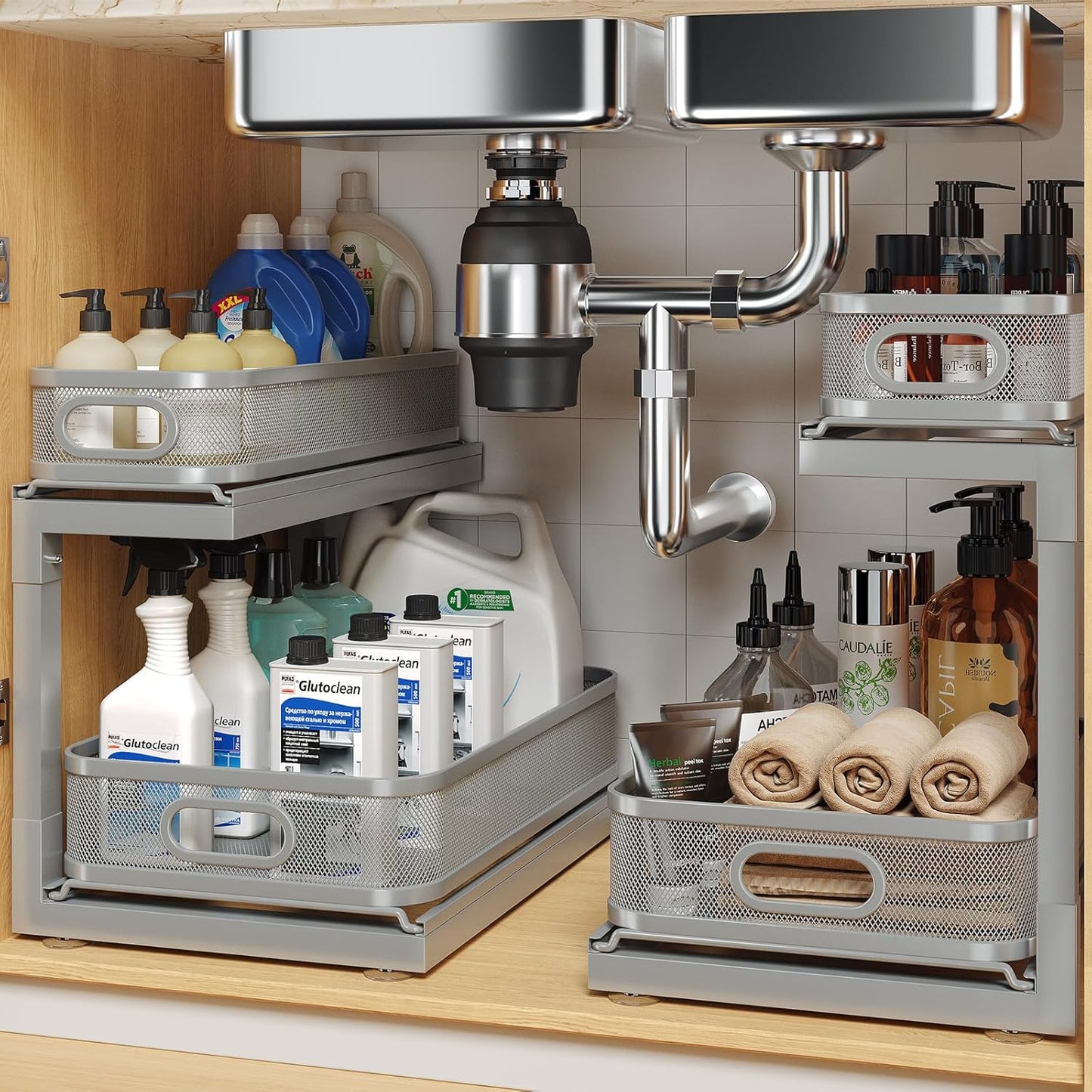 2-Pack Under Sink Storage Organizer with Dual Pull-Out Design