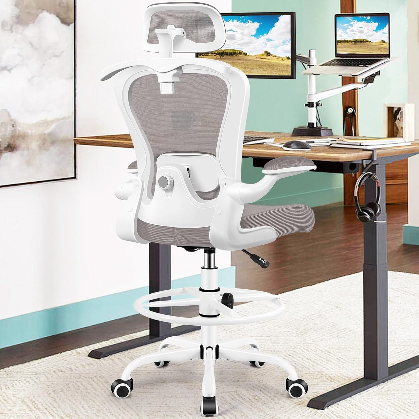 Ergonomic Drafting Chair with 3D Lumbar & Head Support