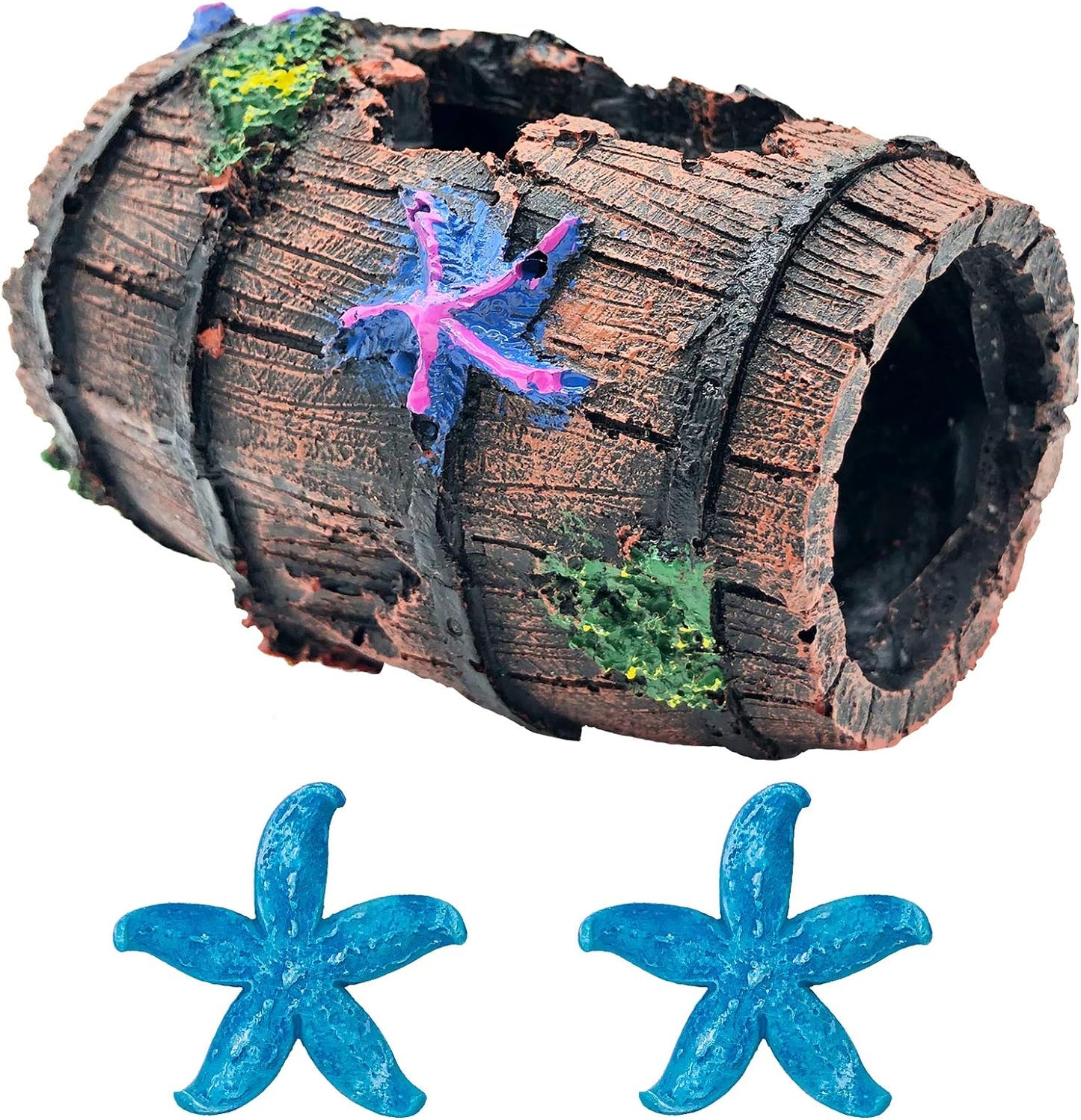 Unique Broken Barrel & Starfish Betta Tank Decor