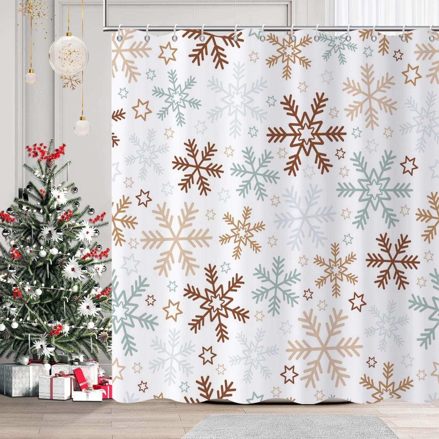 Waterproof Christmas Shower Curtain with Snowflake Design