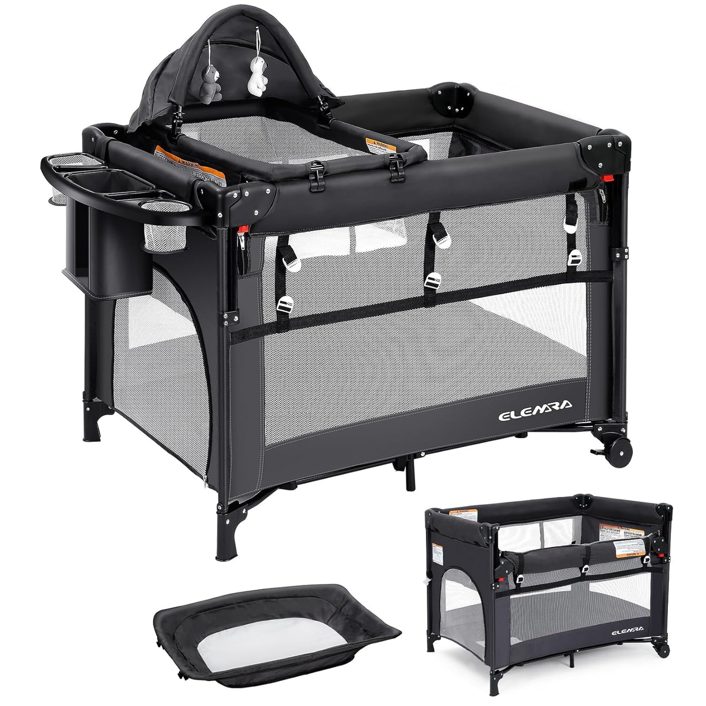 ELEMARA 5 in 1 Pack and Play: Adjustable Baby Bedside Bassinet
