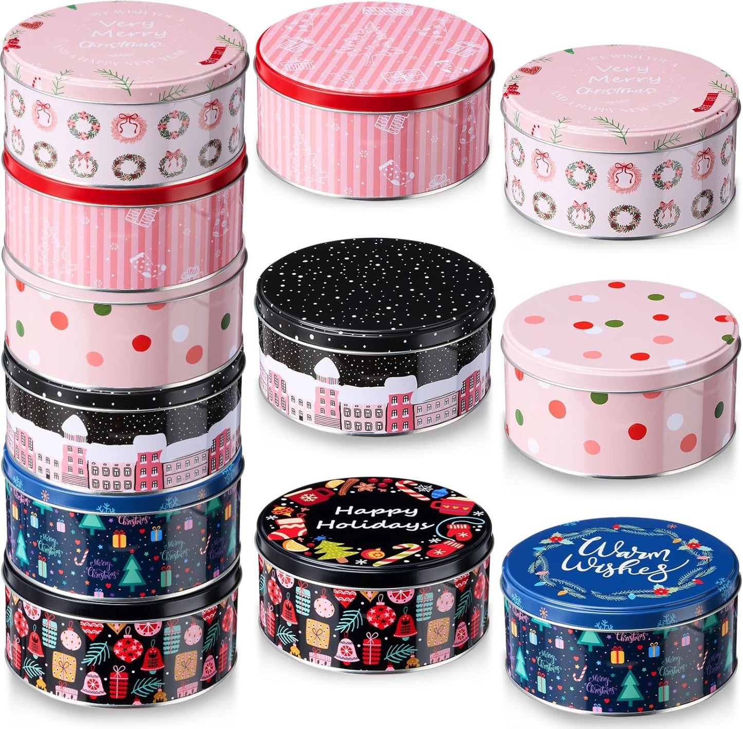 12 Pack Christmas Cookie Tins for Gift Giving and Storage