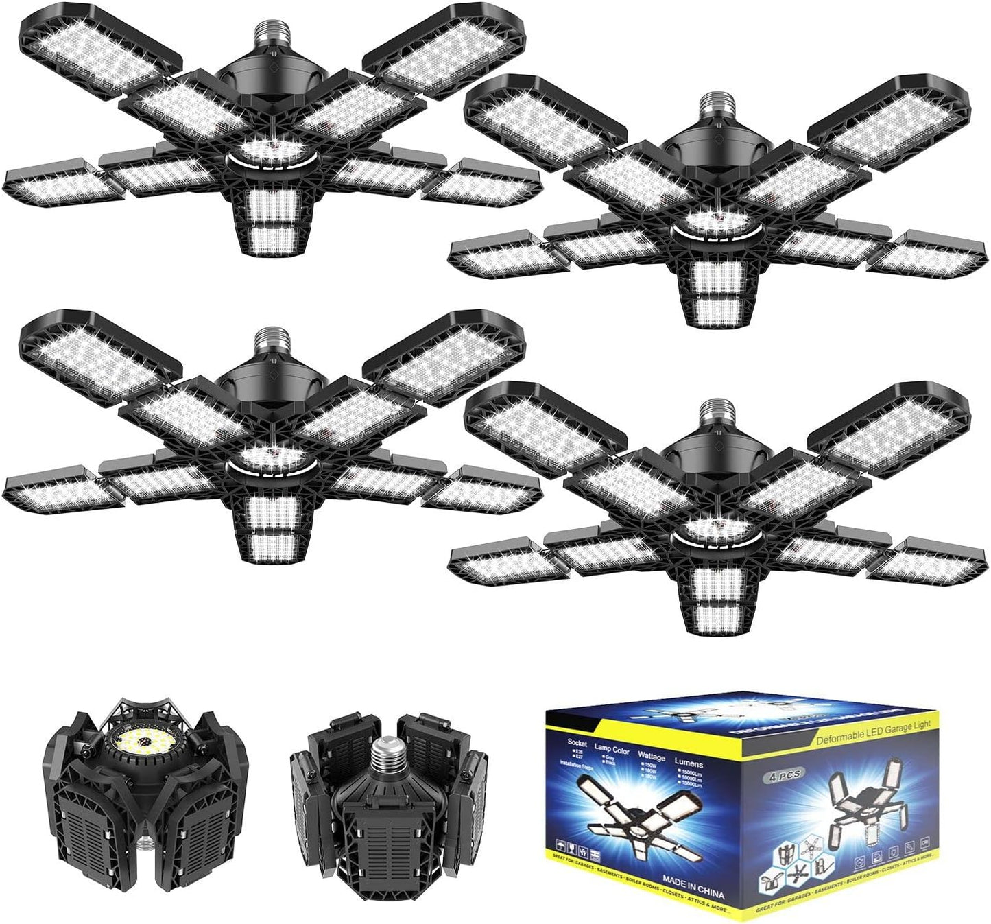 Nexillumi 4-Pack LED Garage Light: Ultra-Bright 180W Illumination