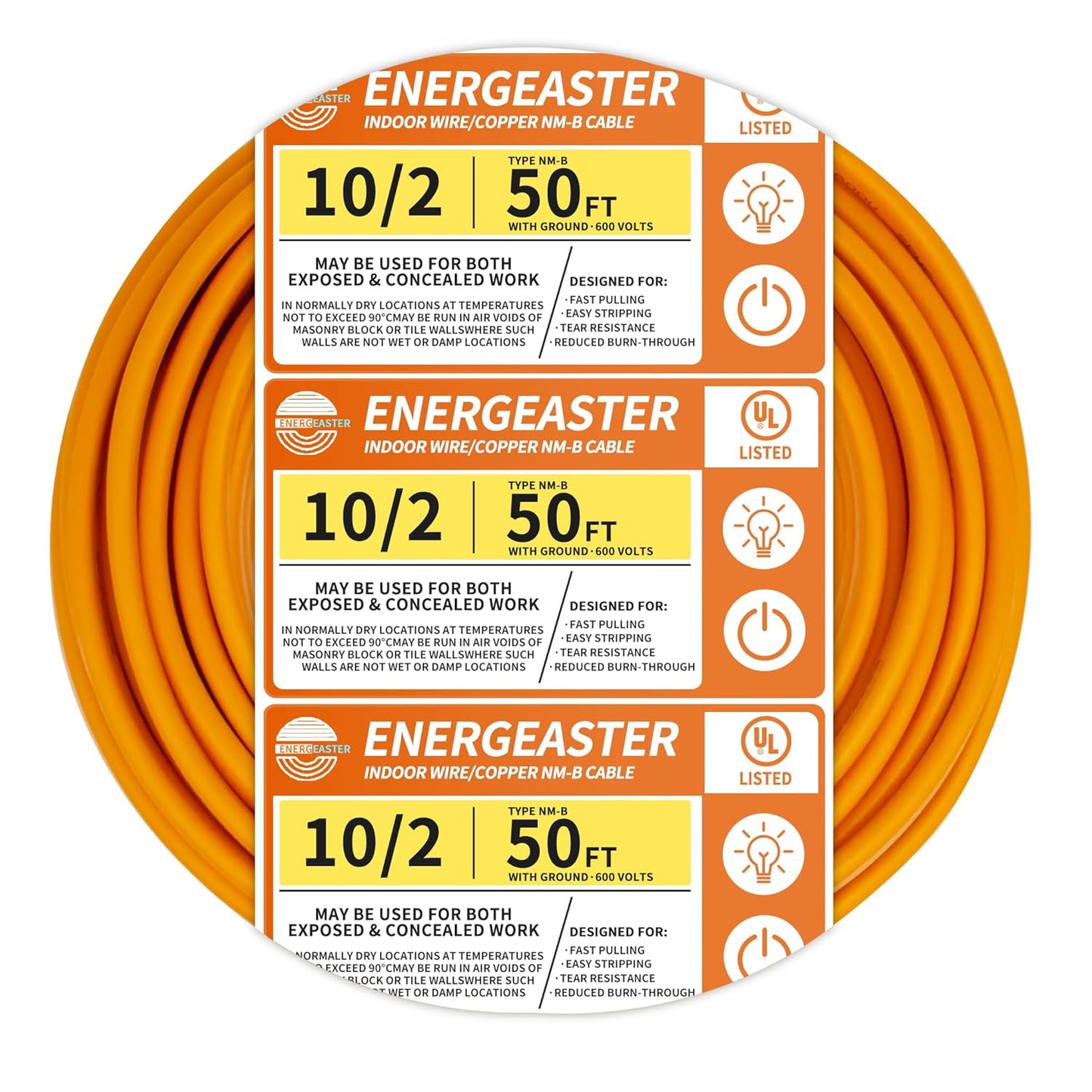 10/2 NM-B Wire with Ground Indoor Electrical Copper Wire 50FT