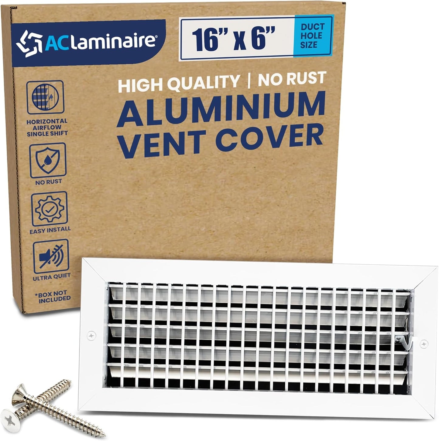 16 x 6 Duct Hole Aluminum Adjustable Air Supply Register Cover