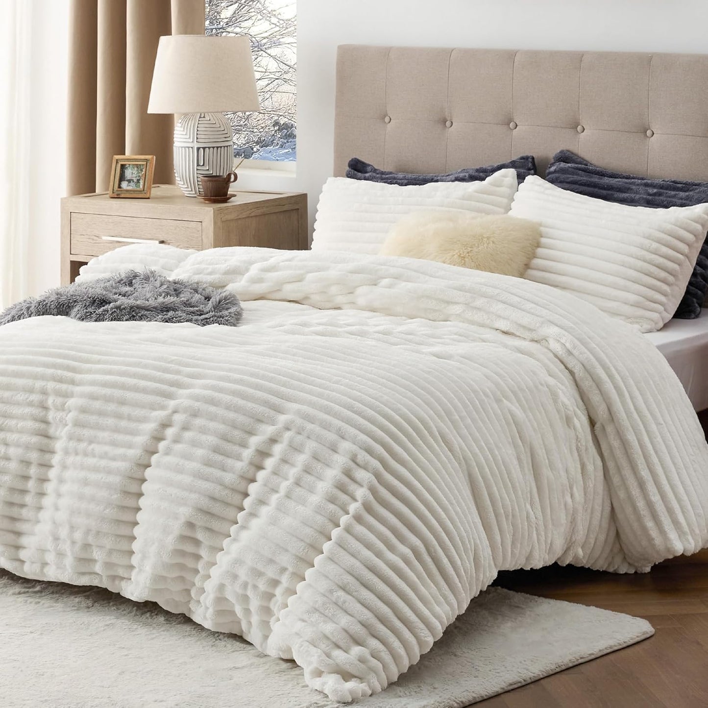 Bedsure Fluffy Duvet Cover Set - Ultra Soft Plush King Size