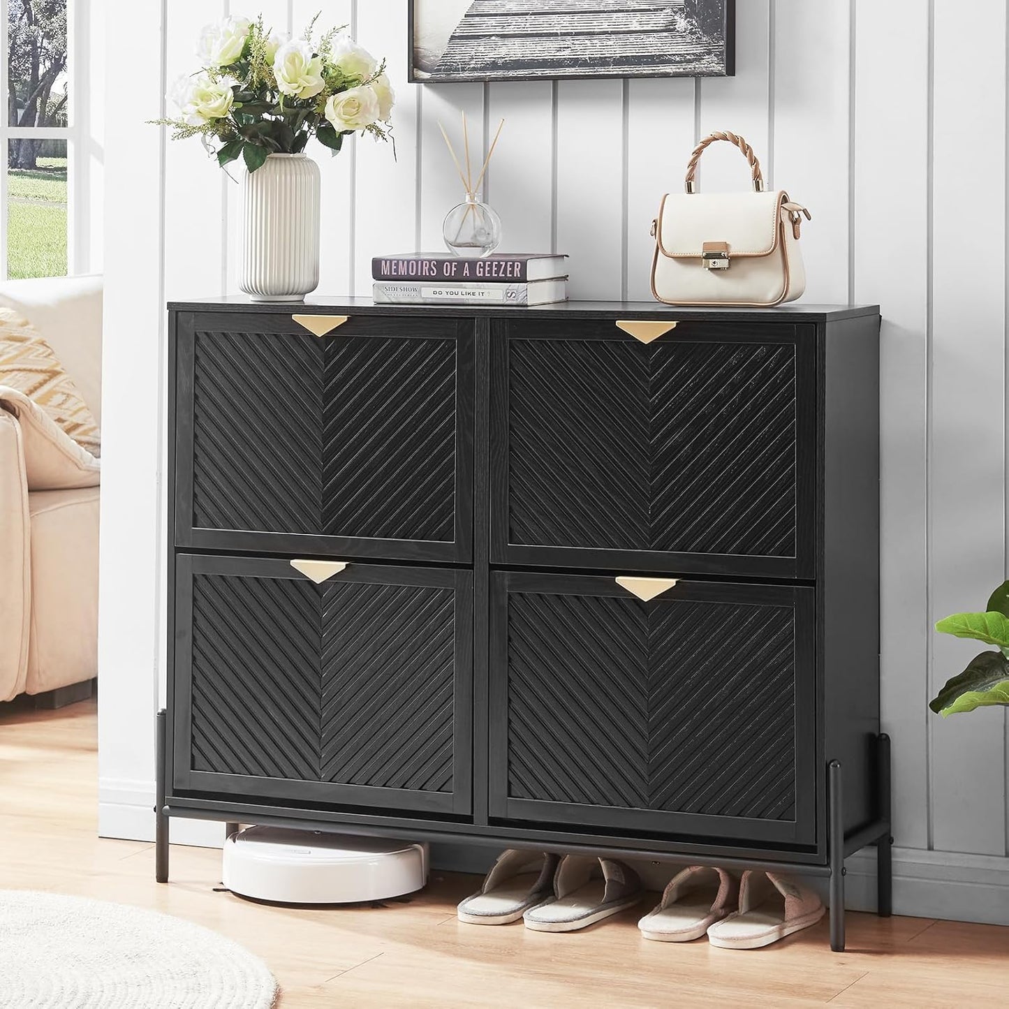 Shoe Cabinet Storage with 4 Flip Drawers for Entryway Use