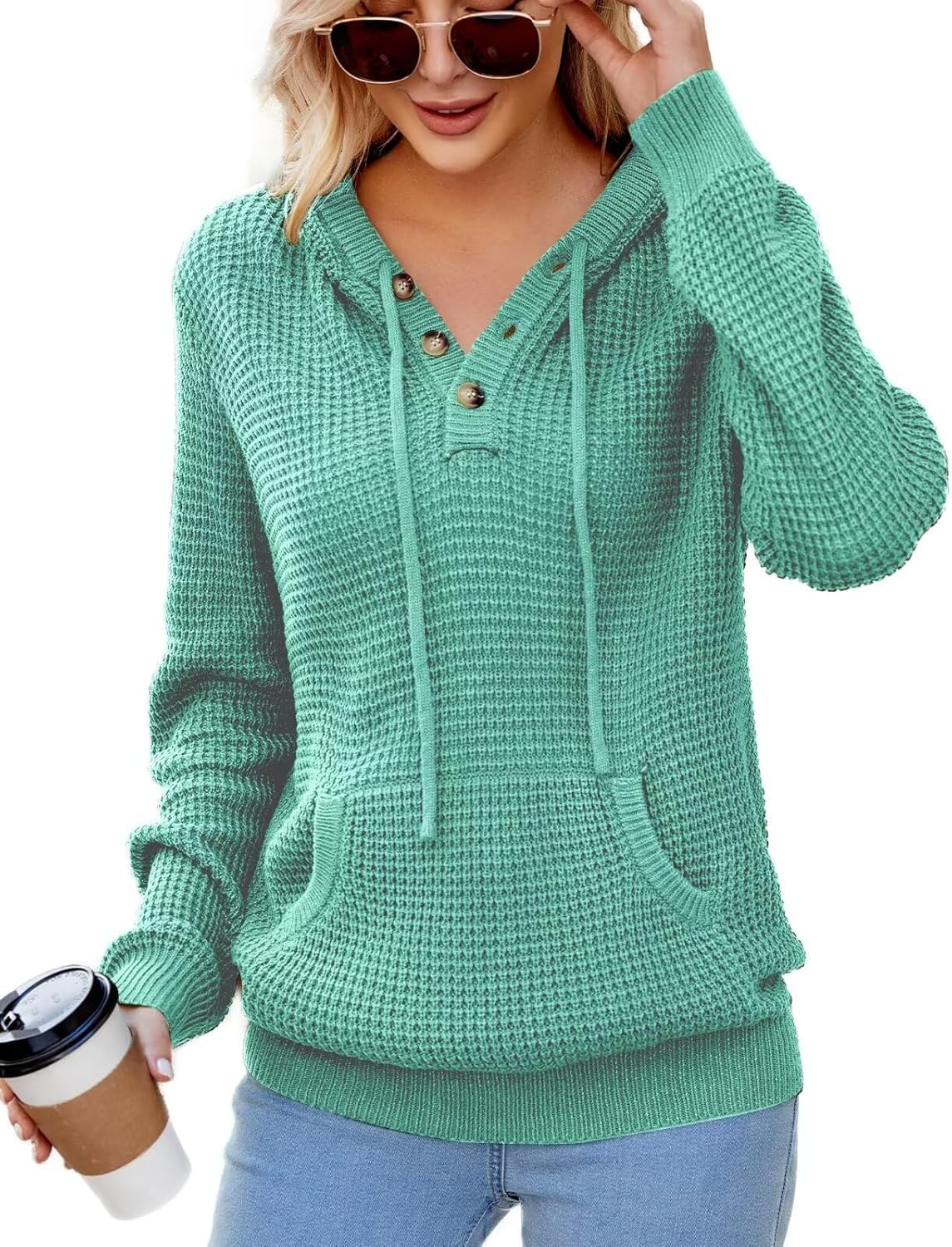 CiCiBird Women Fall Hoodies Sweater Knit V Neck Tops Casual