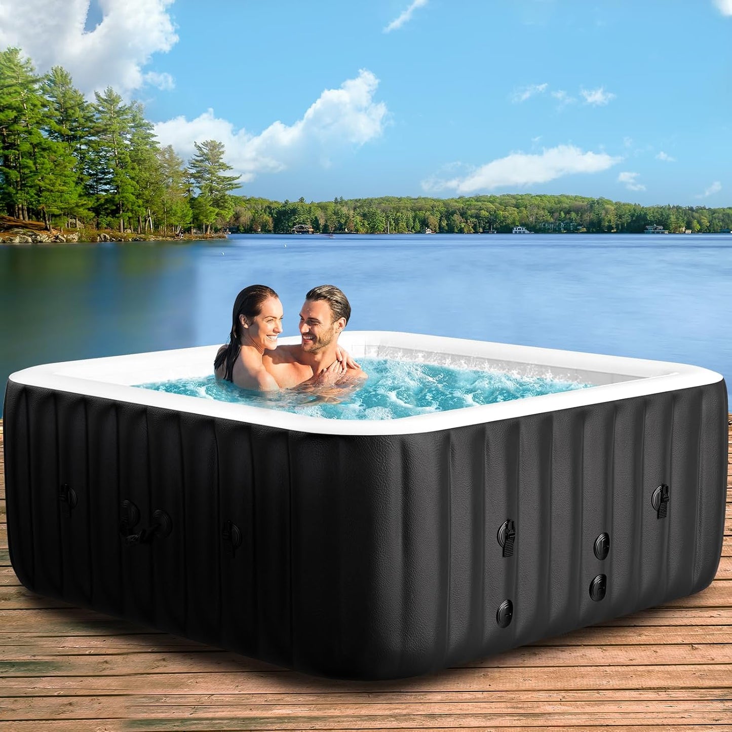 2-4 Person Inflatable Hot Tub with 120 Air Jets for Relaxation