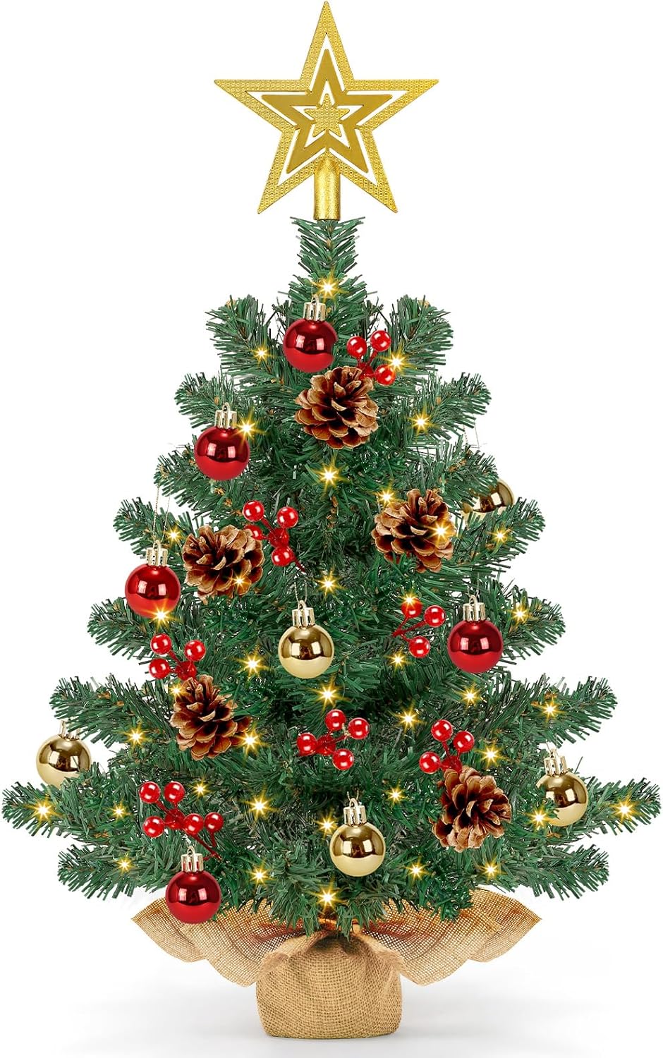 24 Inch Small Tabletop Christmas Tree with 50 Warm White Lights