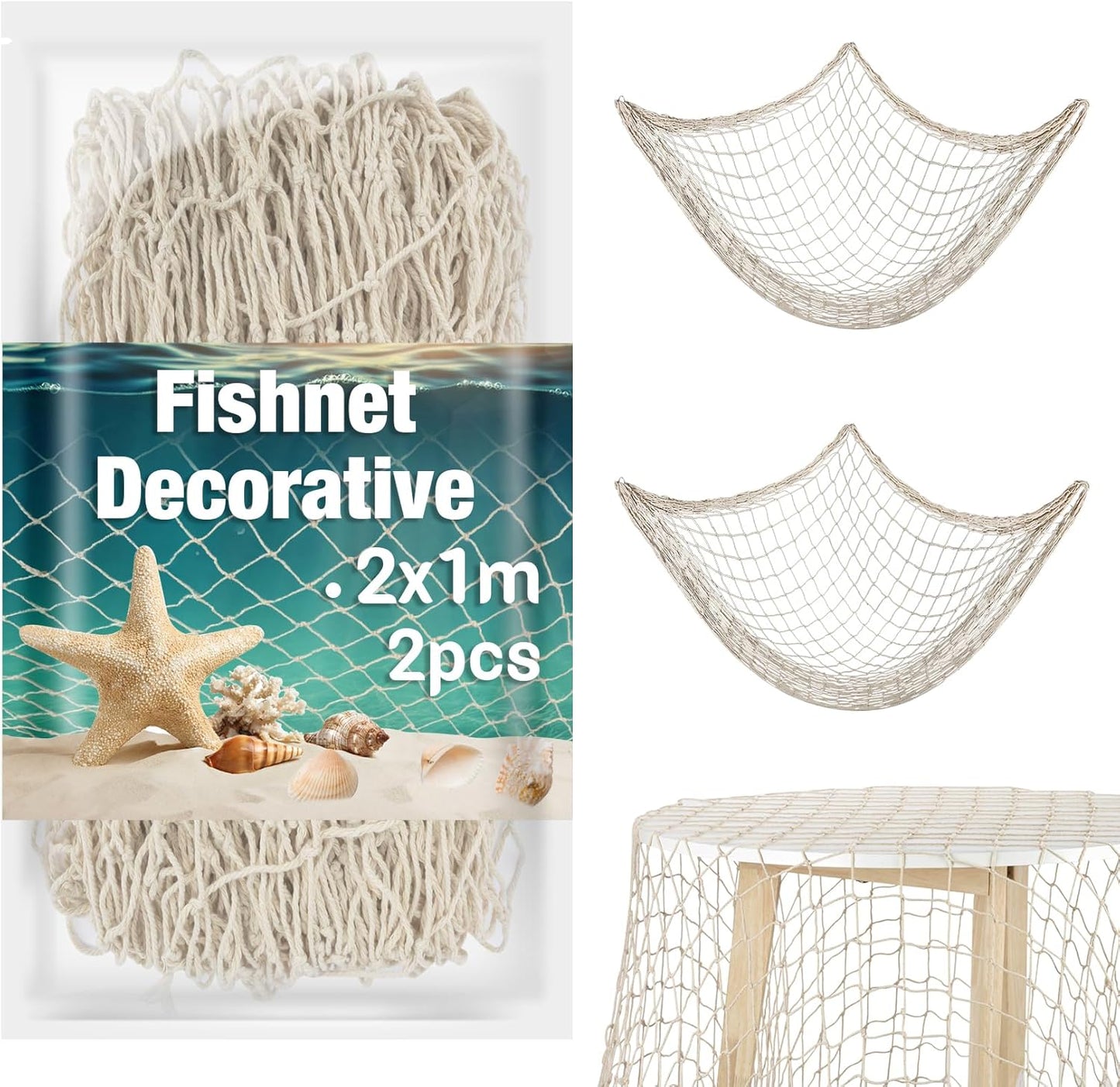Sukh Nautical Fish Net Set - Coastal Decor