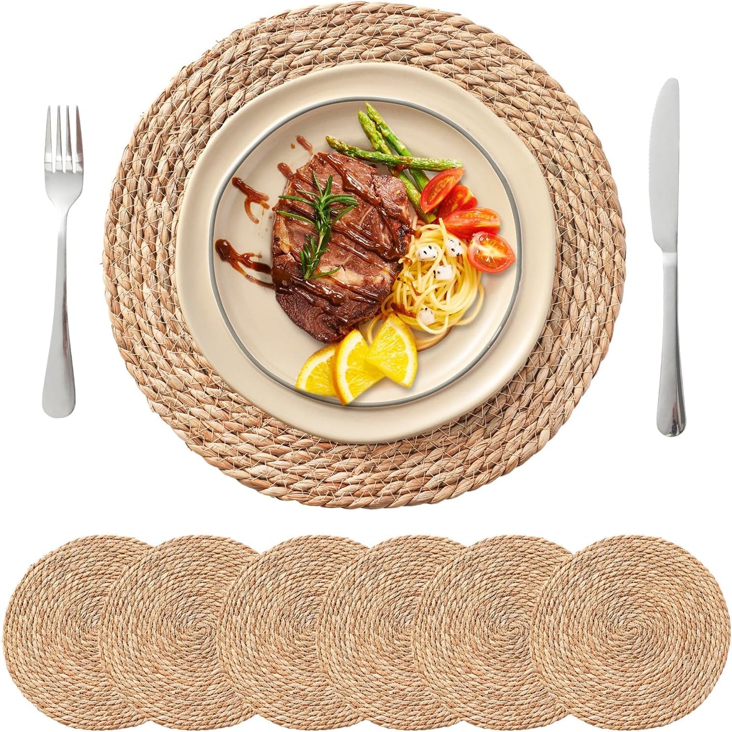 Terrekraft Boho Rattan Placemats Set - Rustic Elegance for Any Occasion