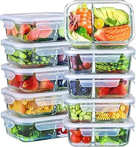Bayco 10 Pack Glass Meal Prep Containers for Food Storage