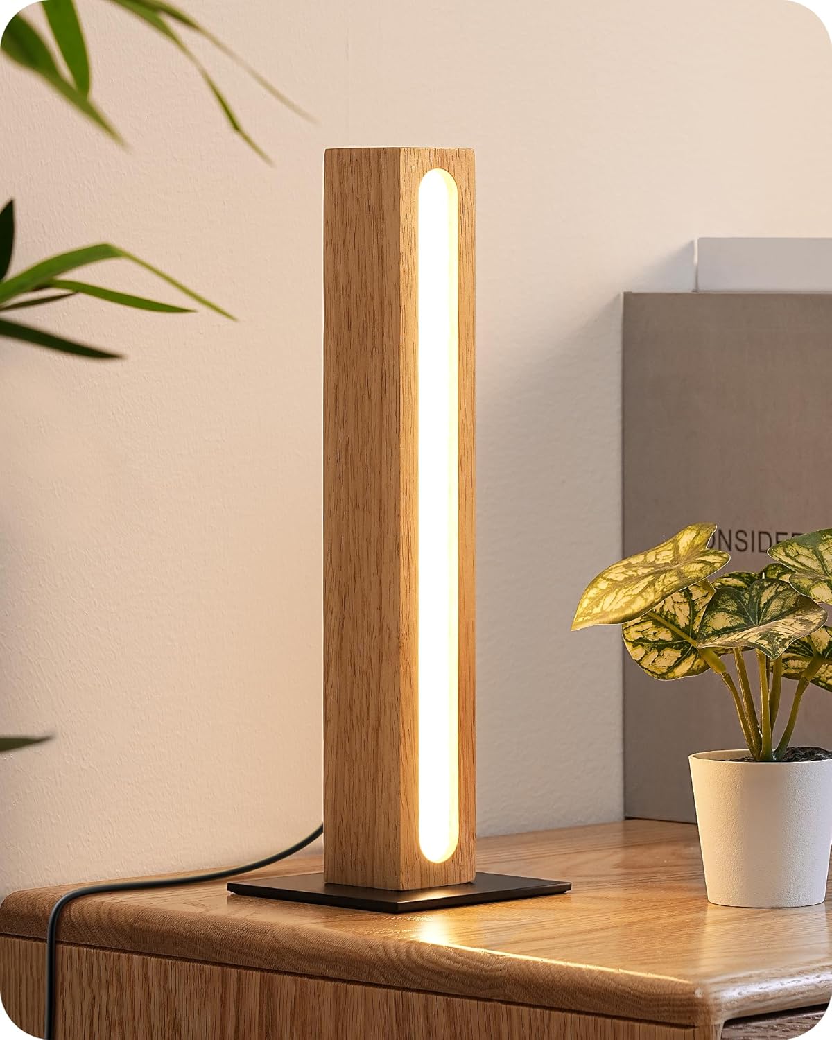 EDISHINE LED Wood Table Lamp - Minimalist Touch Control Design