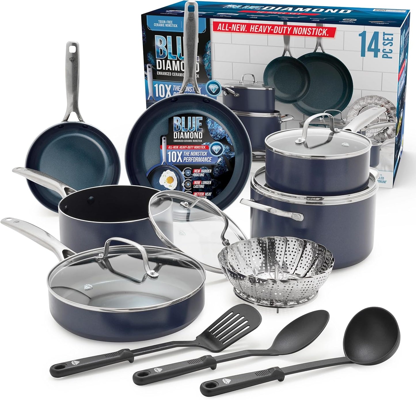 Blue Diamond 14 Piece Nonstick Cookware Set for Every Kitchen