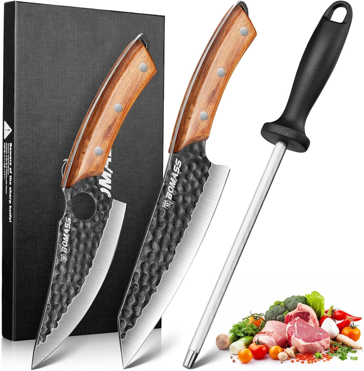 3PCS Hand Forged Japanese Chef Knife Set for Cooking and BBQ