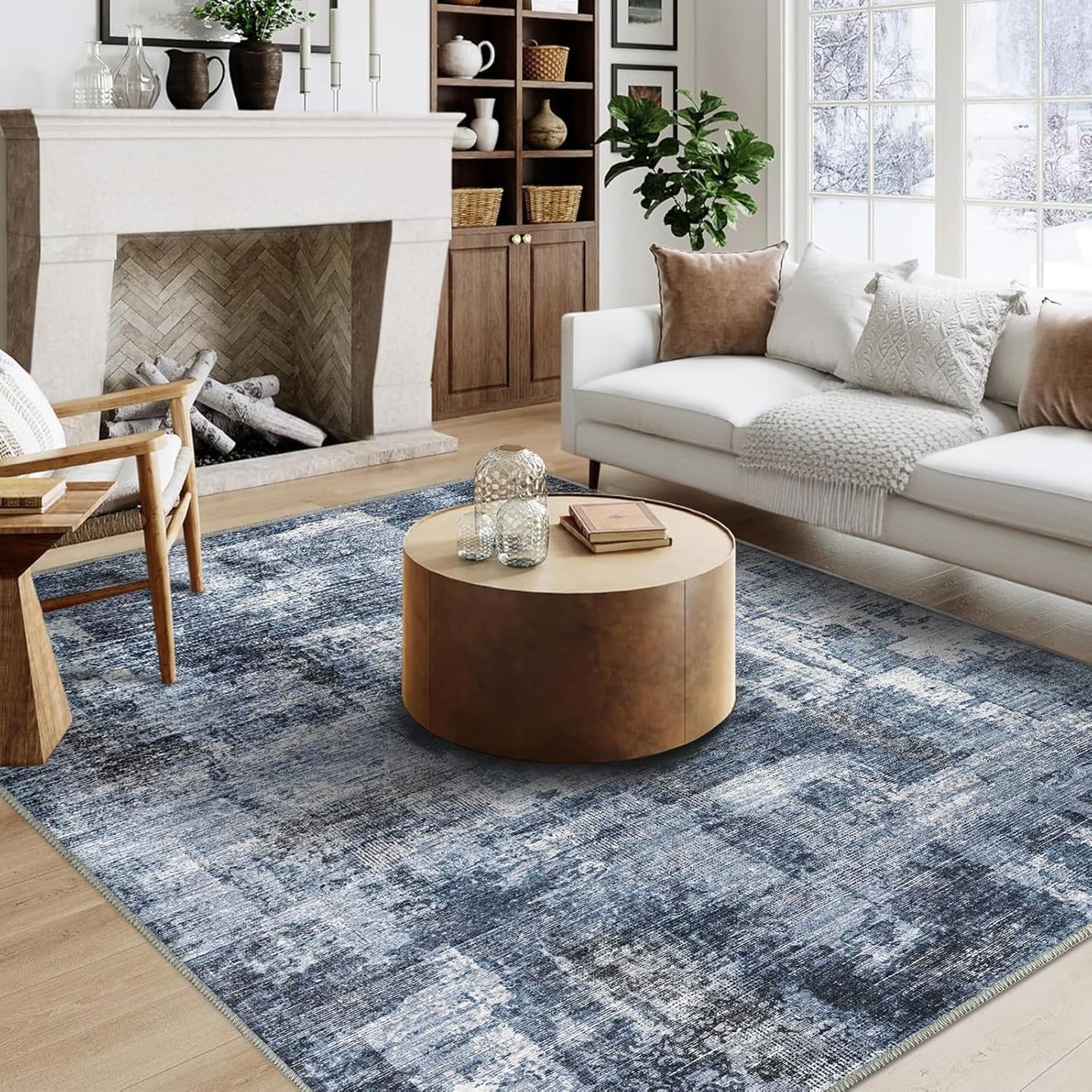 5x7 Area Rugs - Soft Washable Non-Slip Abstract Rug for Home