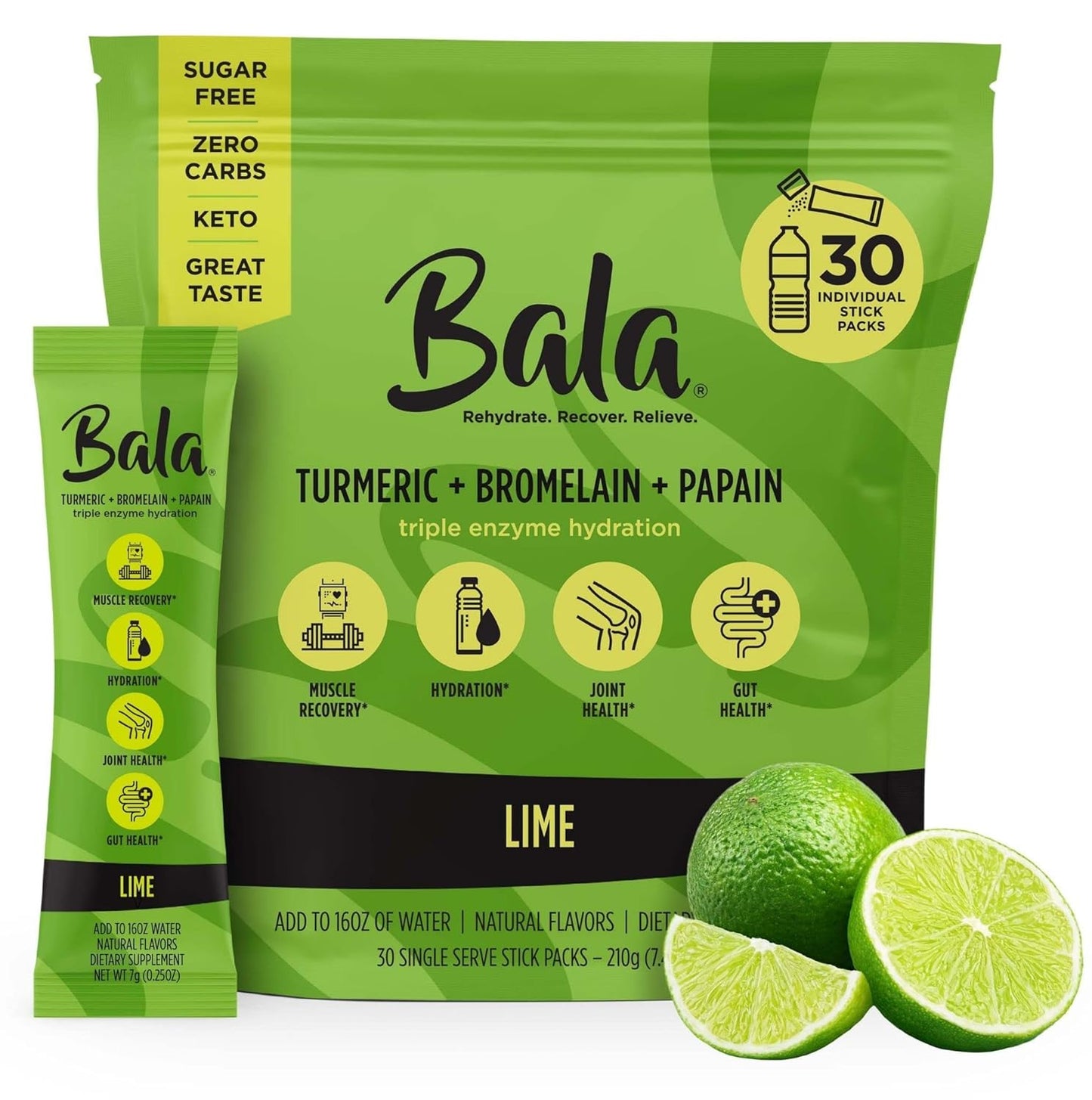 BALA Enzyme Hydration Drink Mix - Sugar-Free Lime Flavor