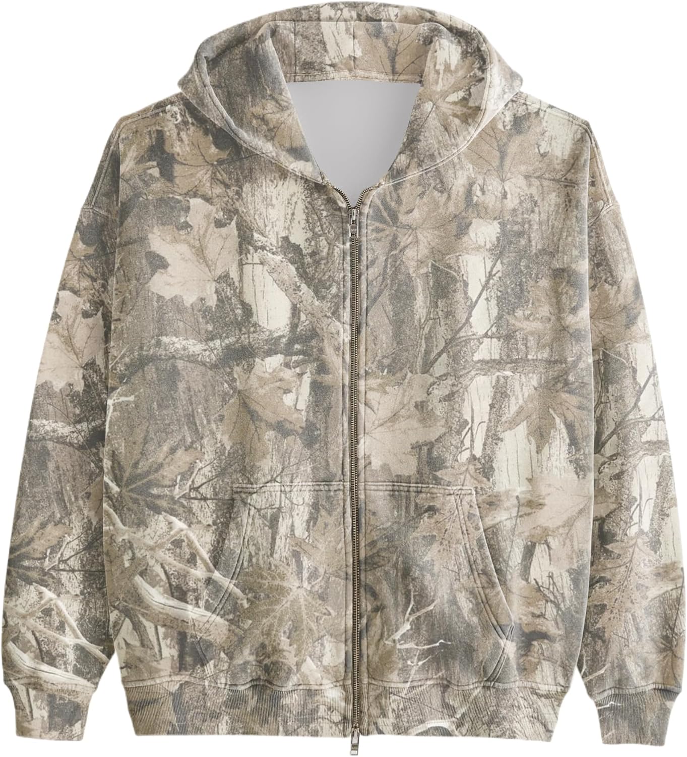 Camo Zip Up Hoodie with Maple Leaf Print for All Seasons