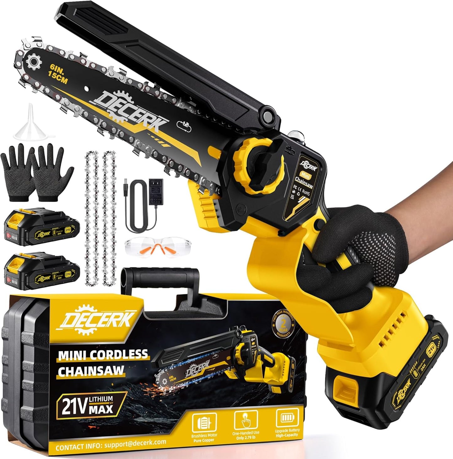 Decerk Mini Electric Chainsaw - 6-inch Cordless Power Tool