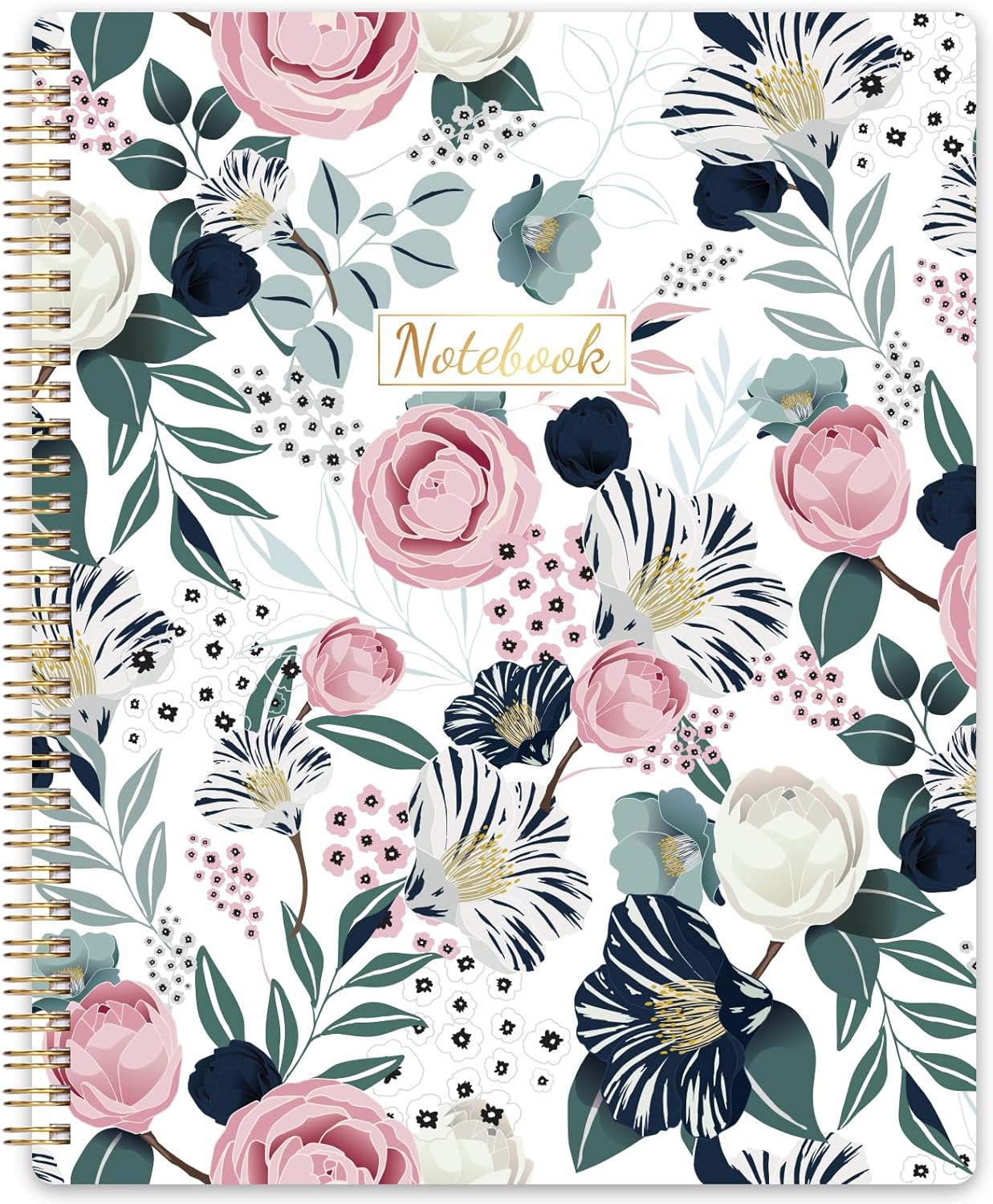 Floral College Ruled Notebook for Women - Thick Paper, Back Pocket - 144 Pages
