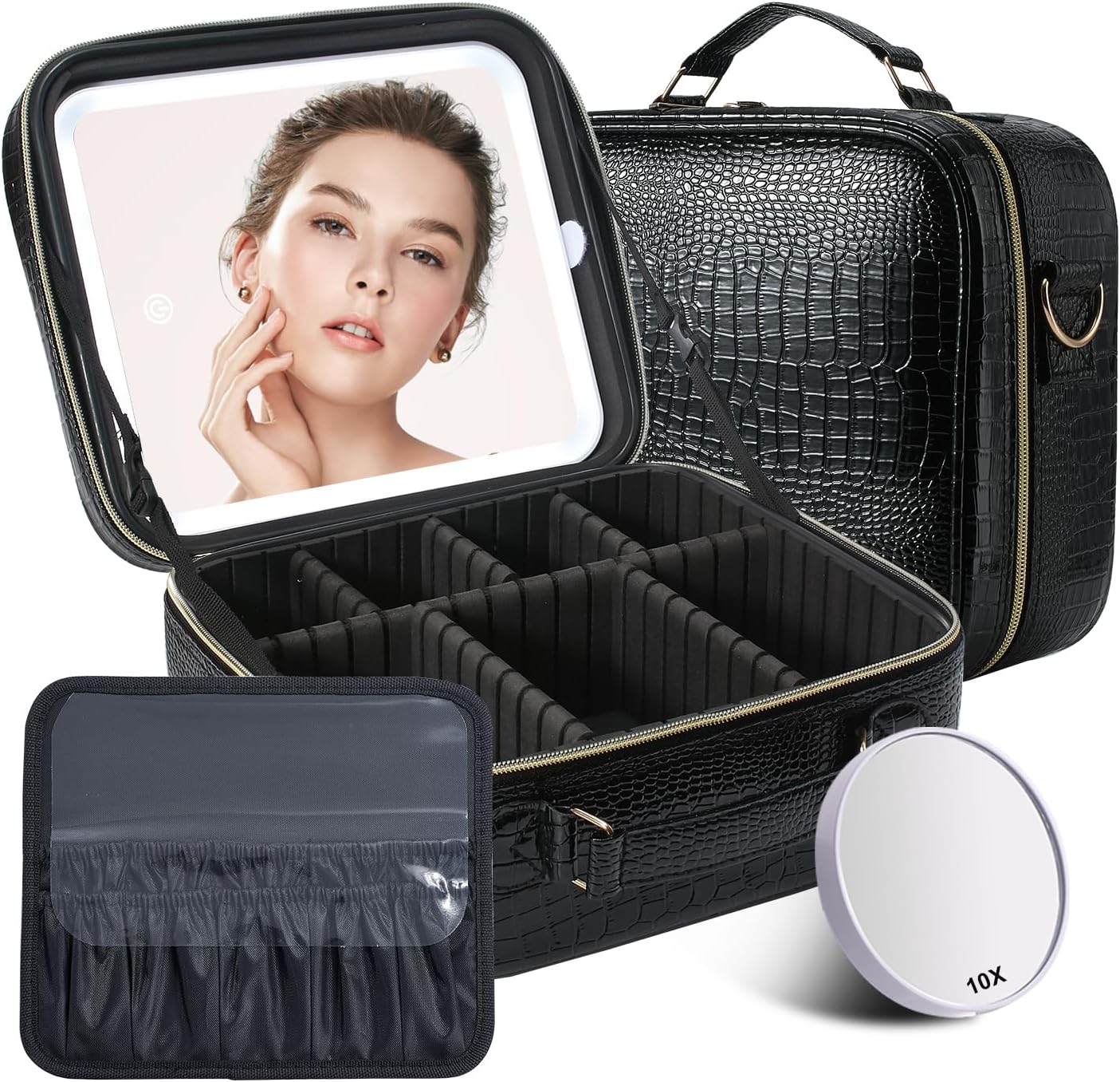 Mocado Travel Makeup Bag with LED Lighted Mirror and Organizer