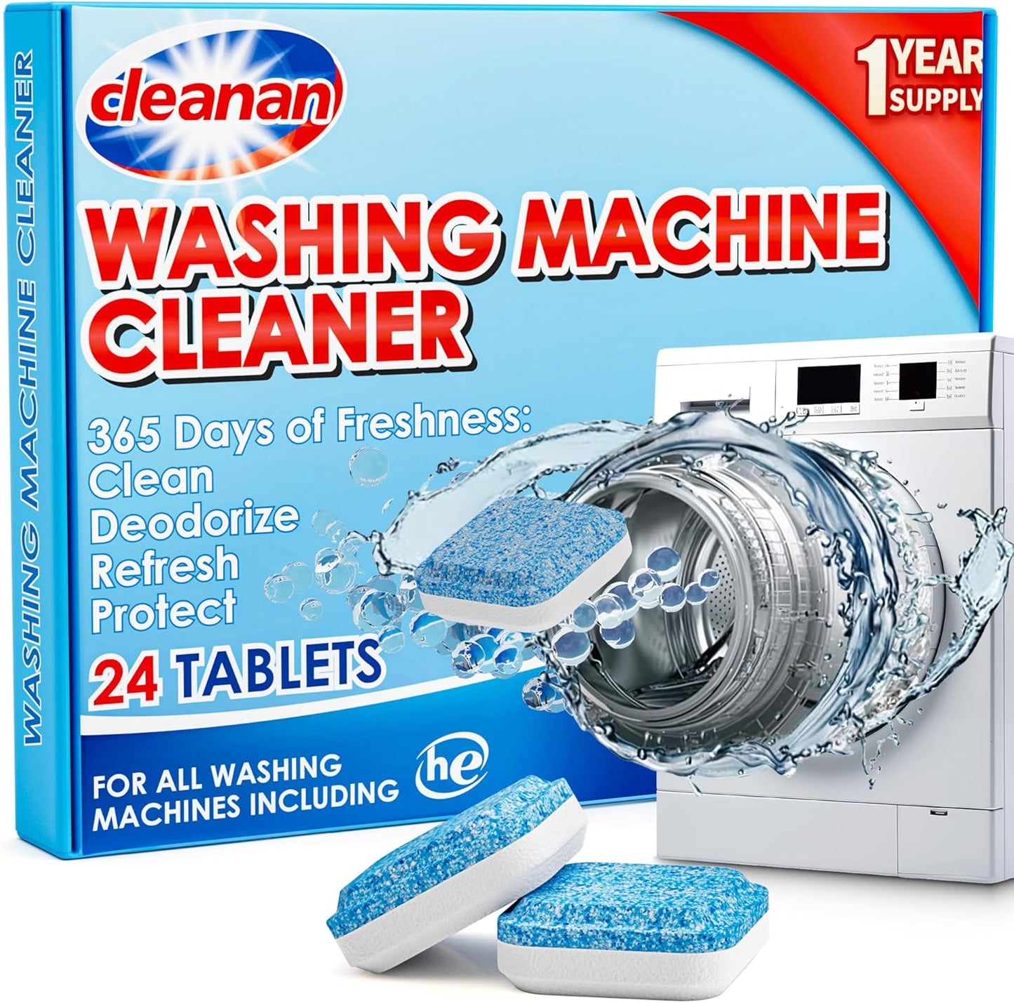 24-Pack Washer Cleaner Tablets - Deep Clean Year-Round!
