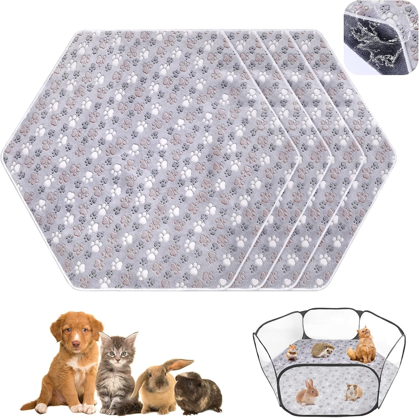 Preboun 4 Pcs 47 in Guinea Pig Playpen Pad Waterproof Hexagon